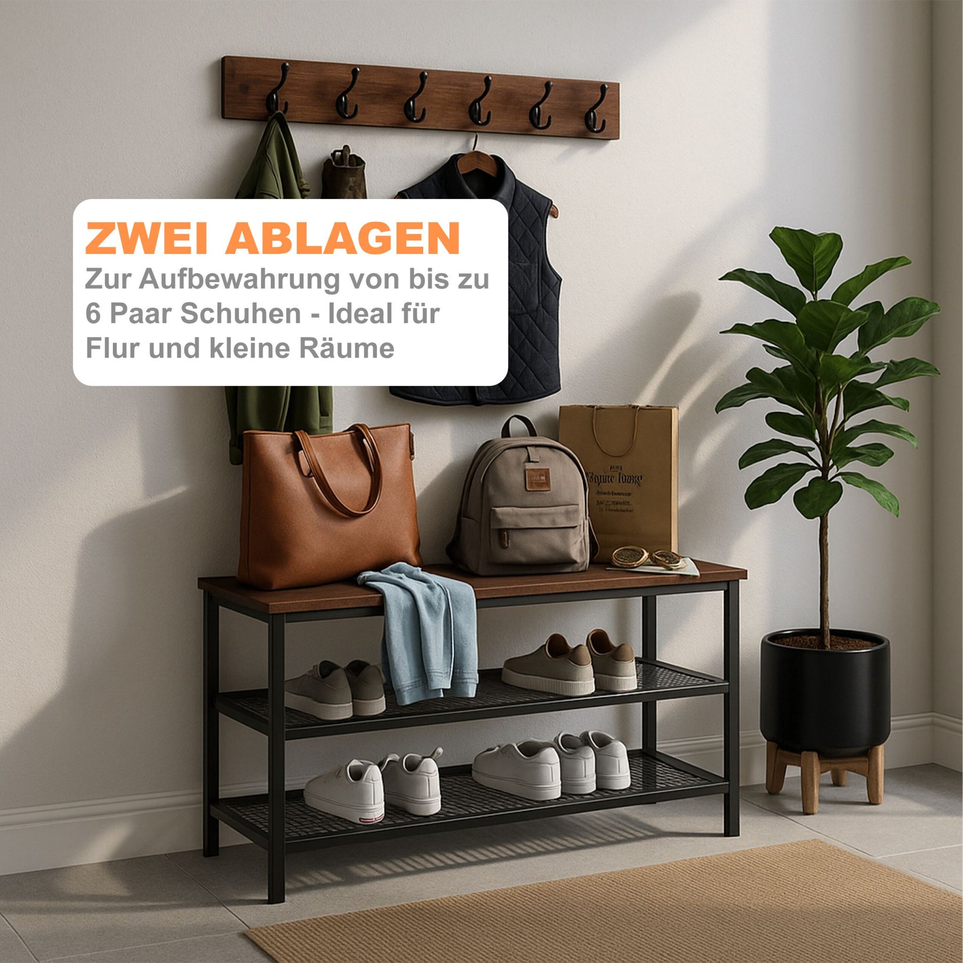 Schuhregal mit Garderobe Set Dunkelbraun-Schwarz von Relaxdays
