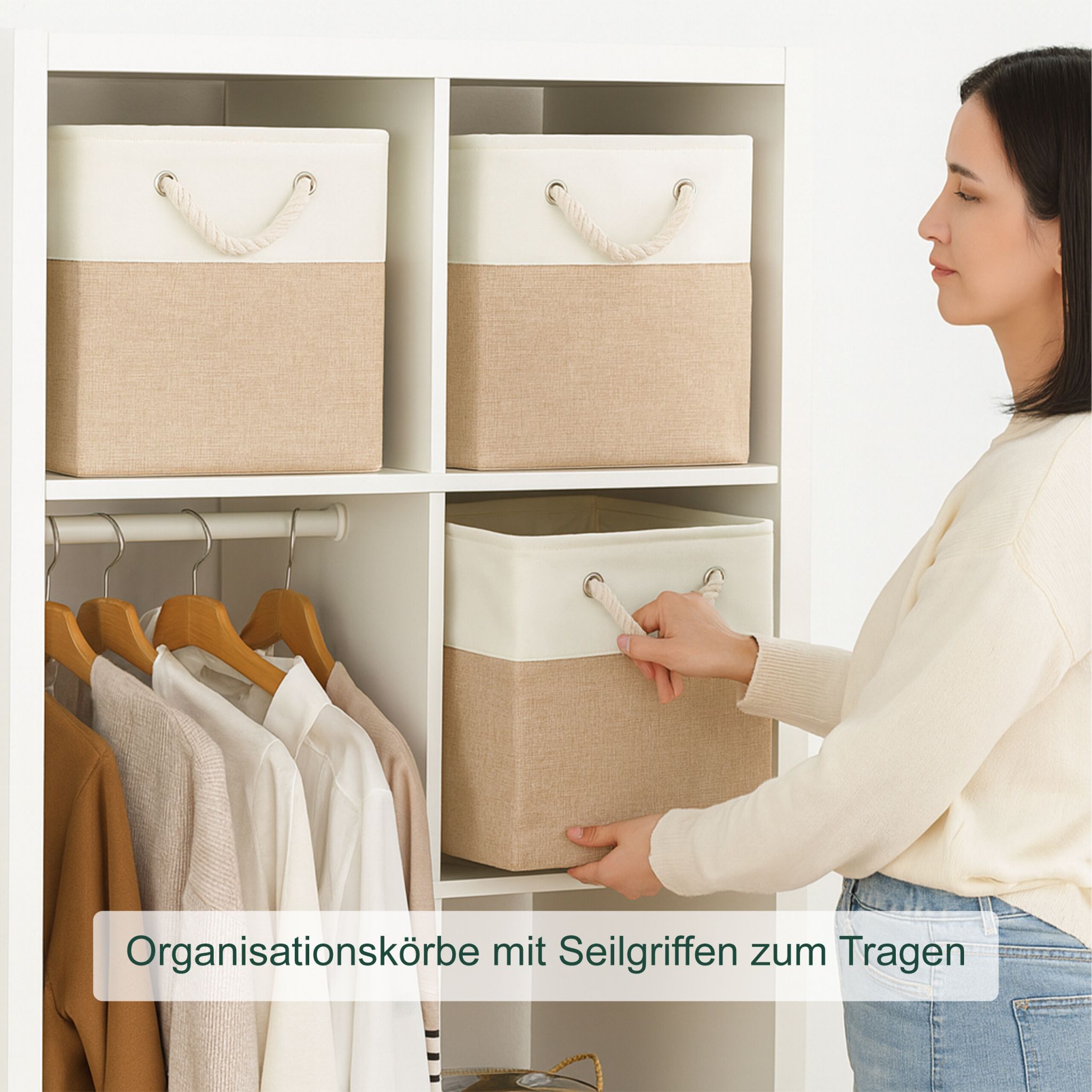 Aufbewahrungskorb Leinen 3er-Set Beige-Creme von Relaxdays
