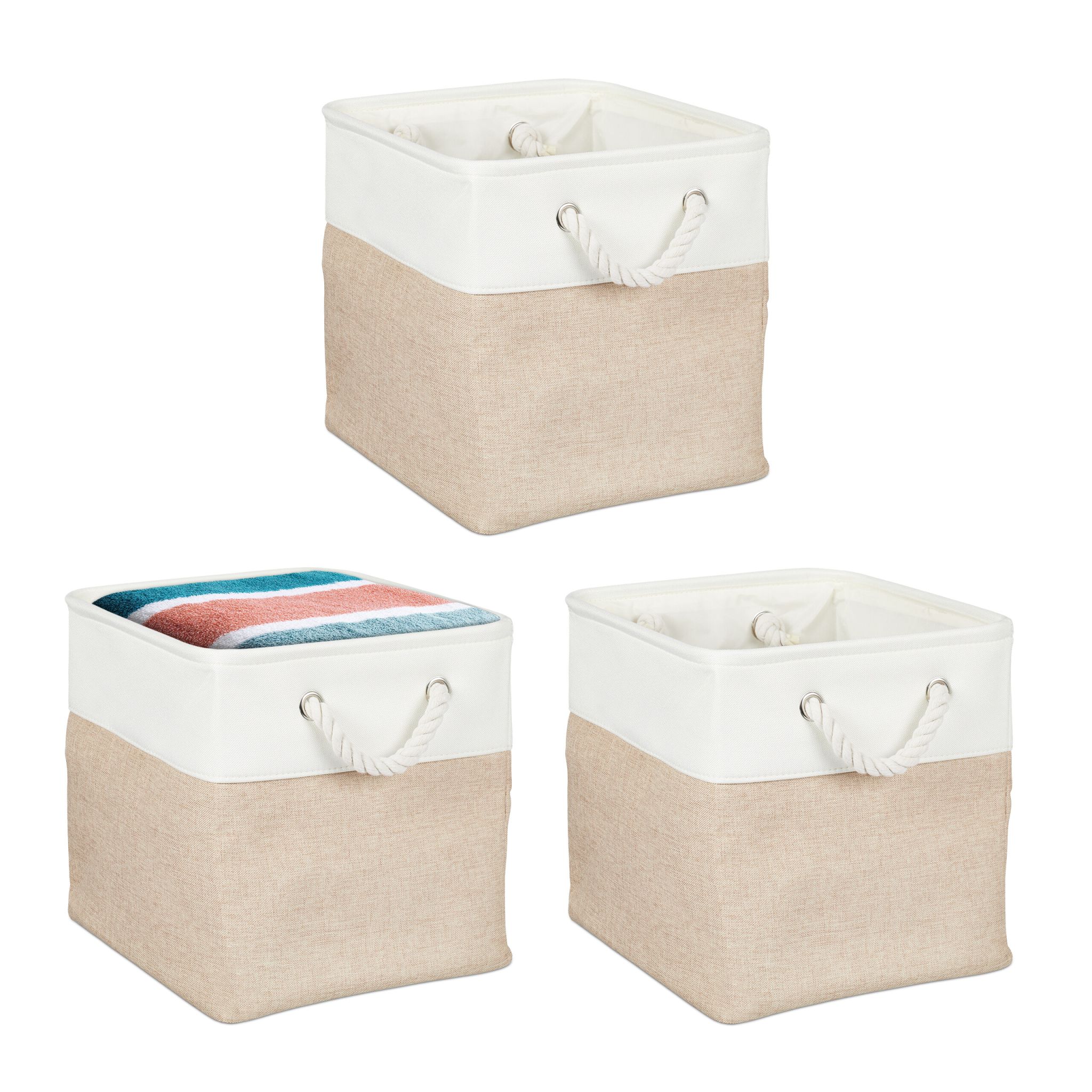 Aufbewahrungskorb Leinen 3er-Set Beige-Creme von Relaxdays