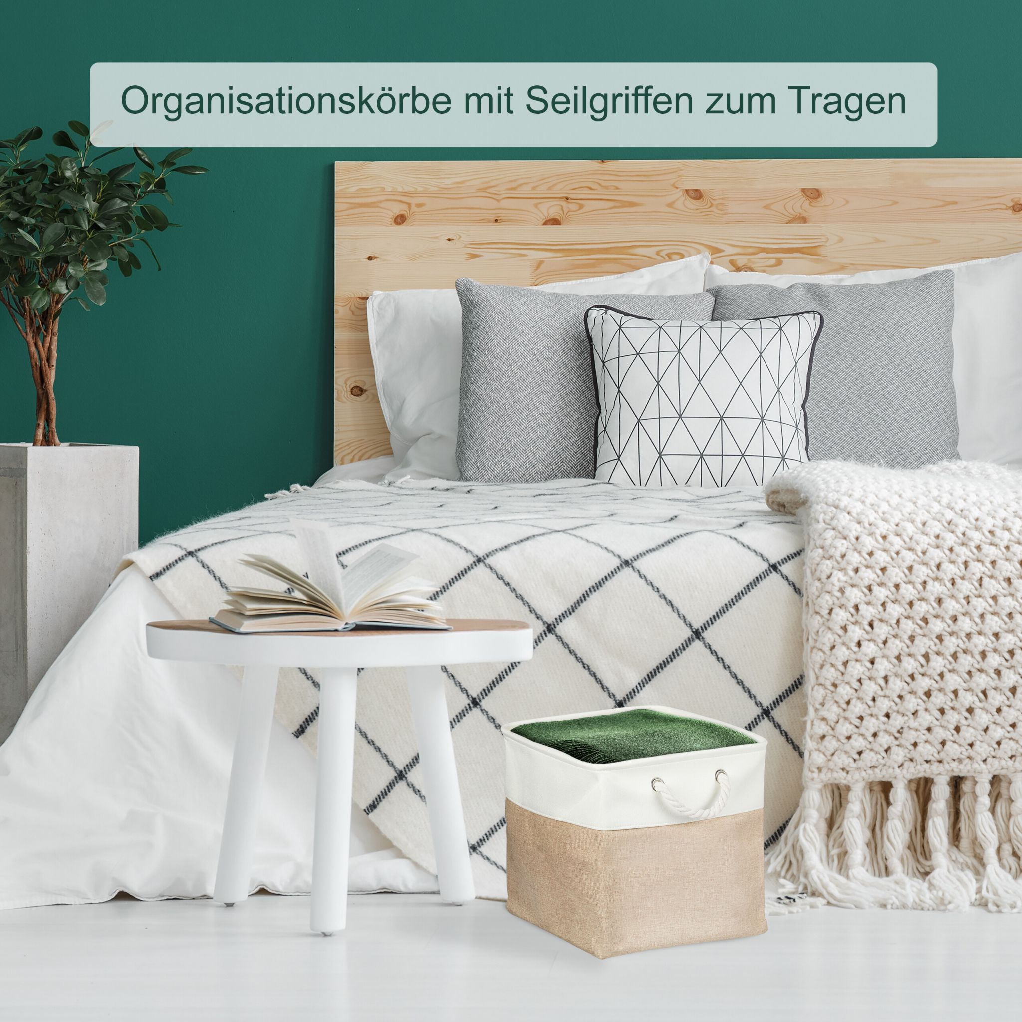 Aufbewahrungskorb Leinen 4er-Set Beige-Weiss von Relaxdays