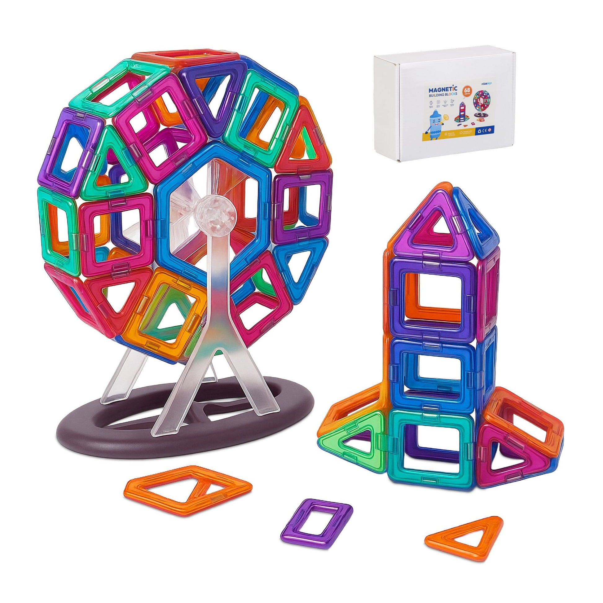 Magnetbausteine Set für Kinder Blau-Orange-Rot von Relaxdays