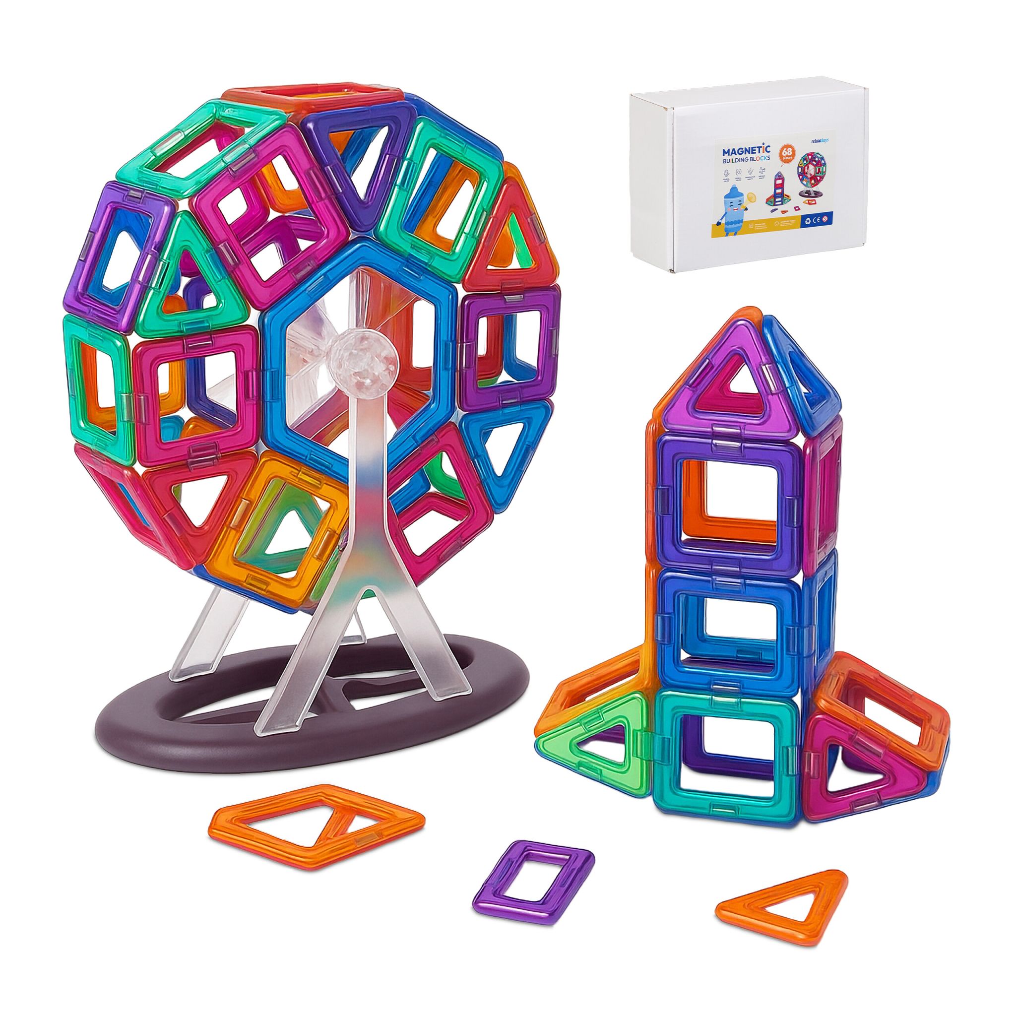 Magnetbausteine Set für Kinder Blau-Orange-Rot von Relaxdays