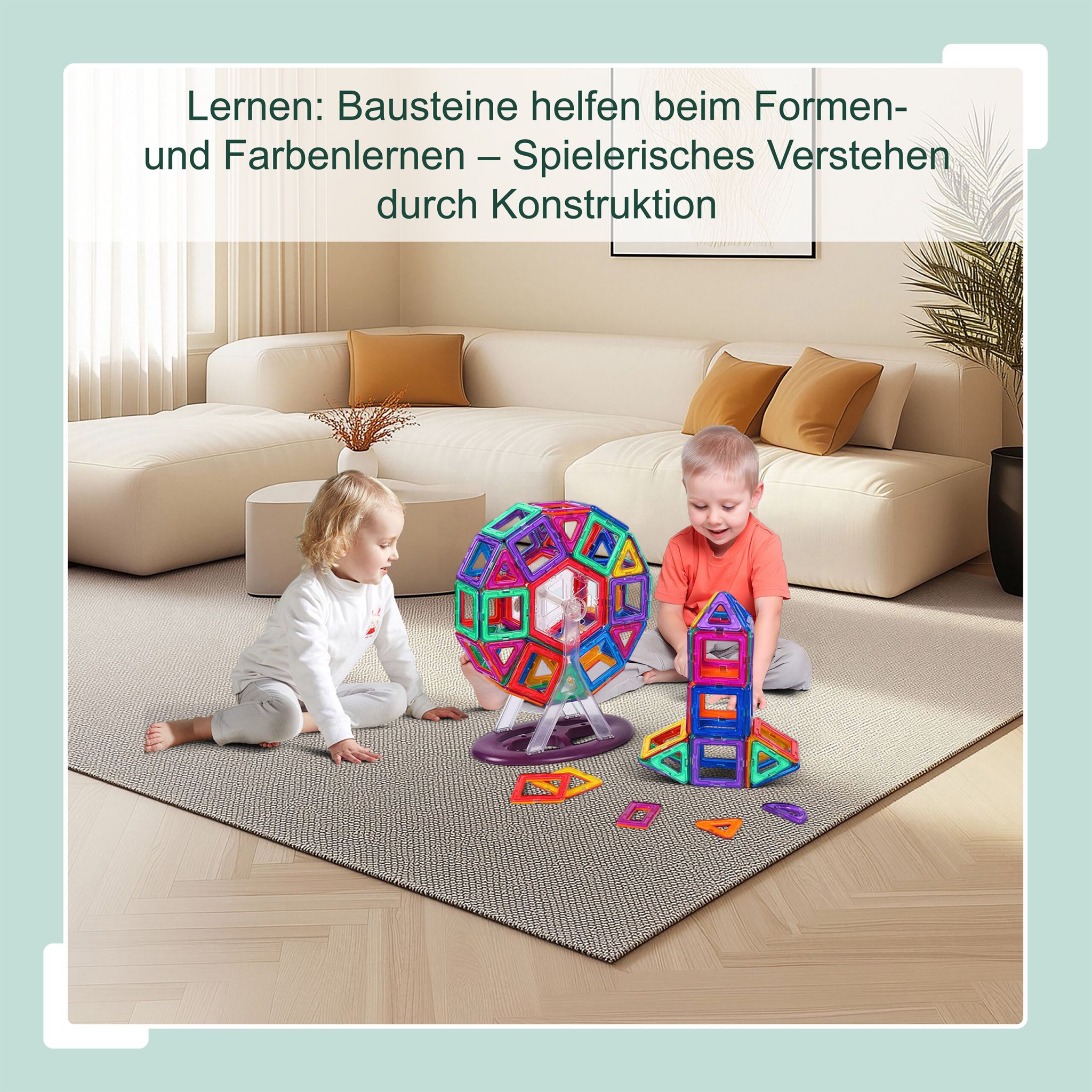 Magnetbausteine Set für Kinder Blau-Orange-Rot von Relaxdays