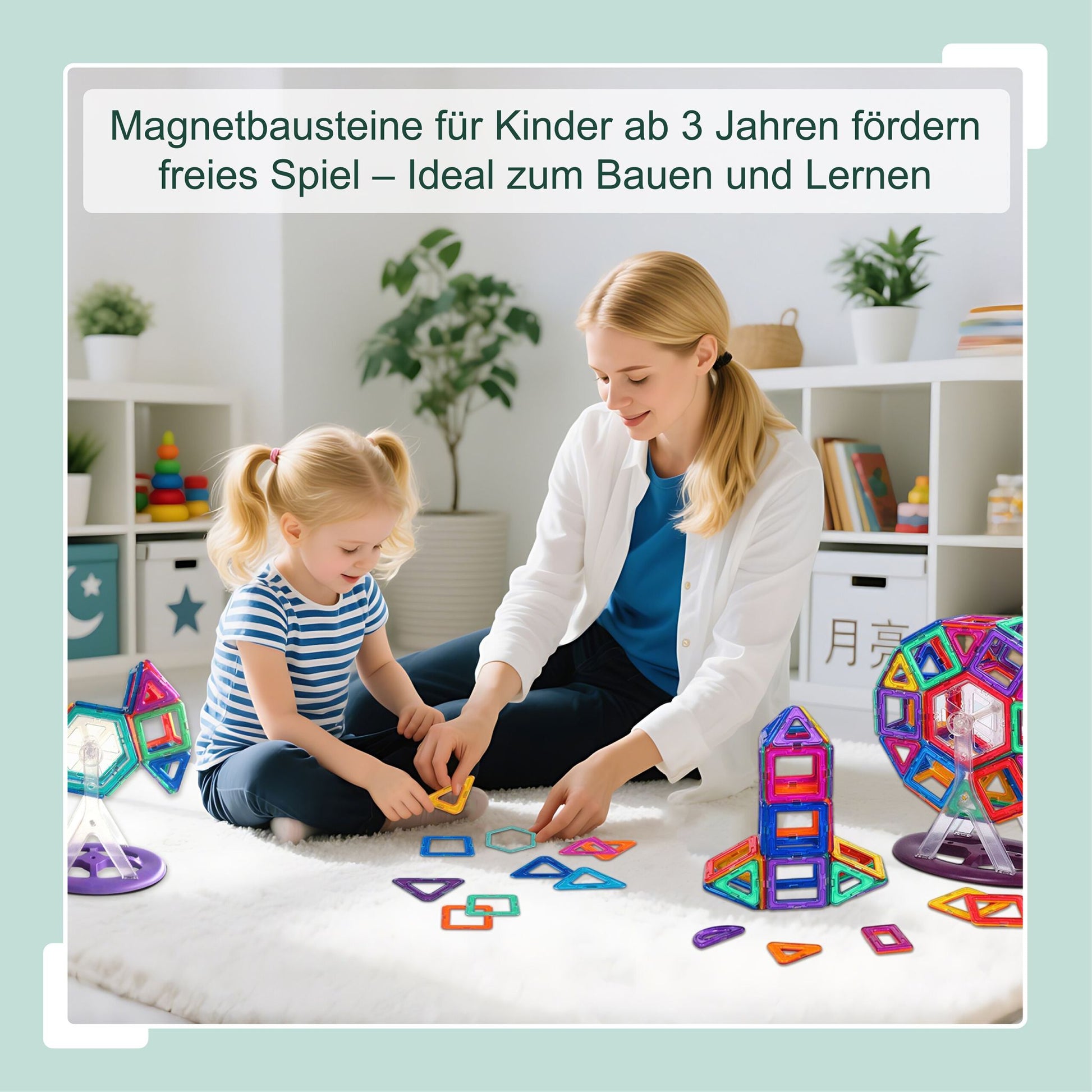 Magnetbausteine Set für Kinder Blau-Orange-Rot von Relaxdays