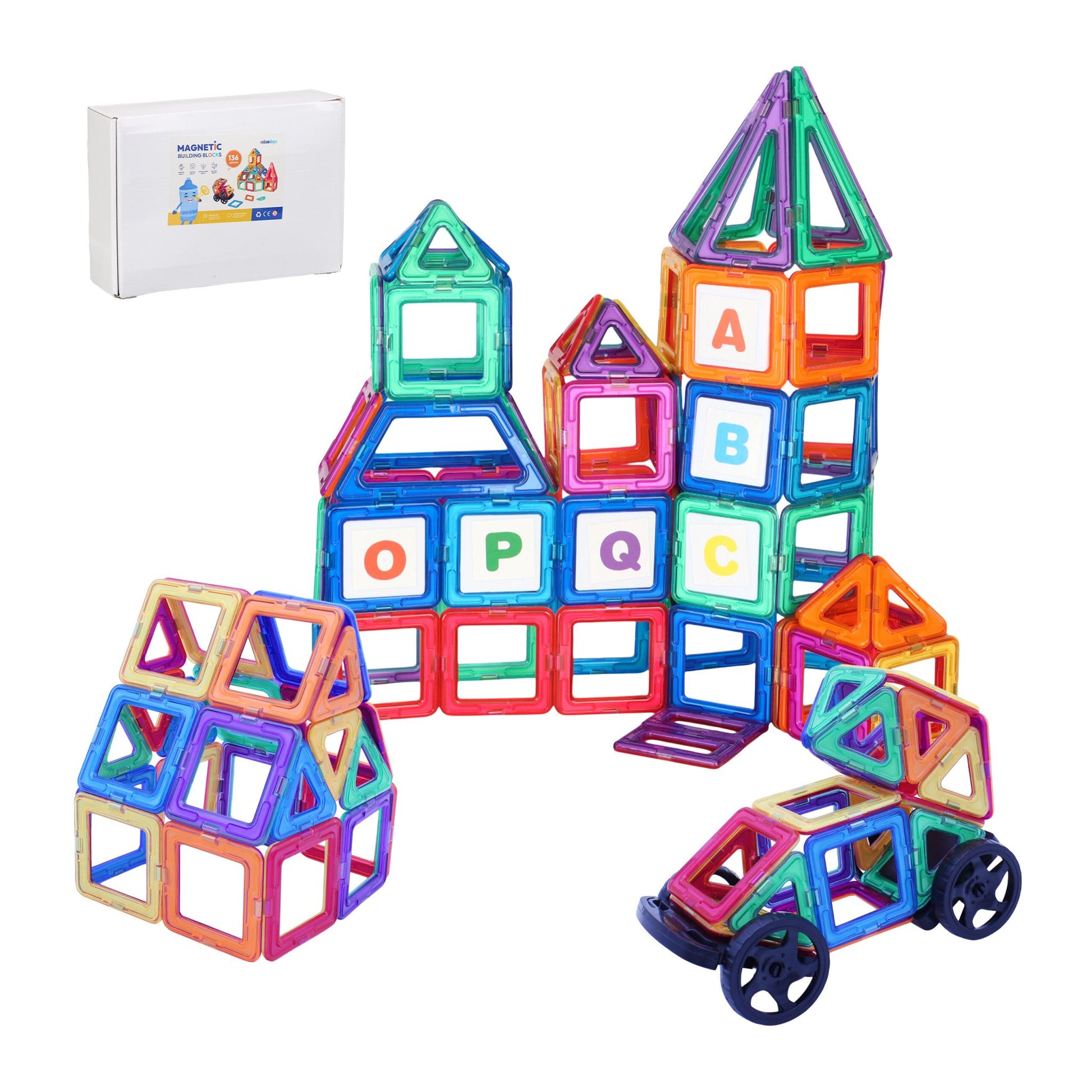 Magnetbausteine Set für Kinder Blau-Orange-Rot von Relaxdays