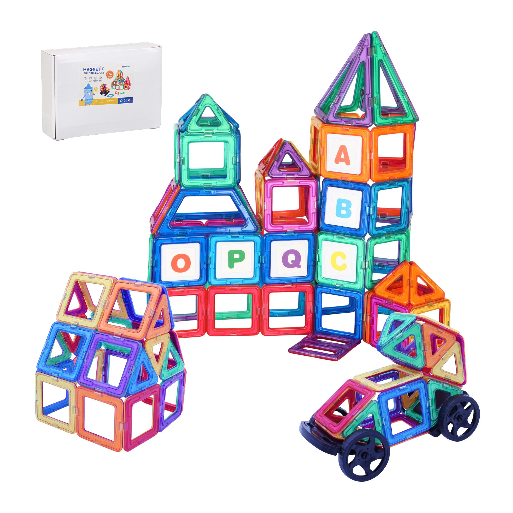 Magnetbausteine Set für Kinder Blau-Orange-Rot von Relaxdays