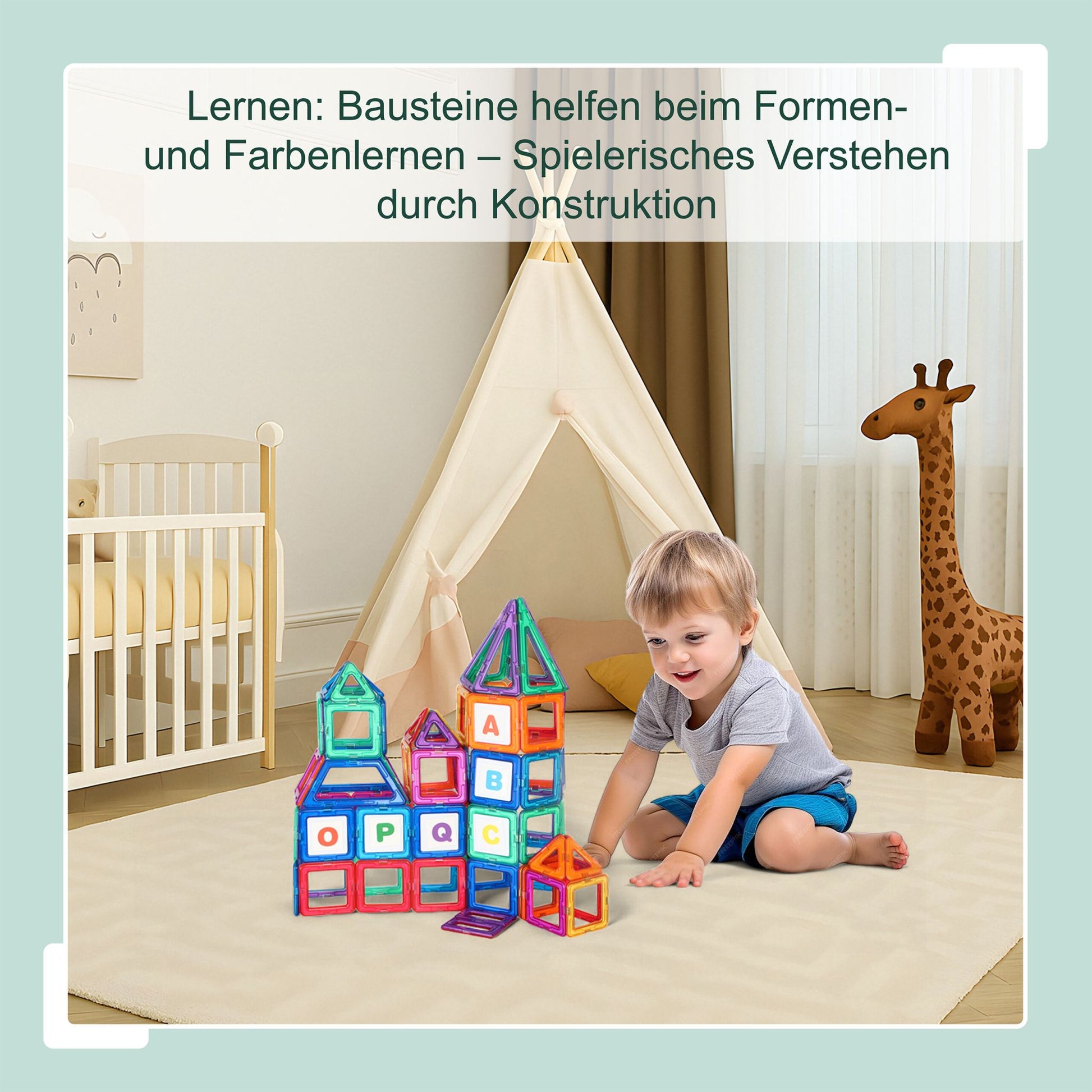 Magnetbausteine Set für Kinder Blau-Orange-Rot von Relaxdays