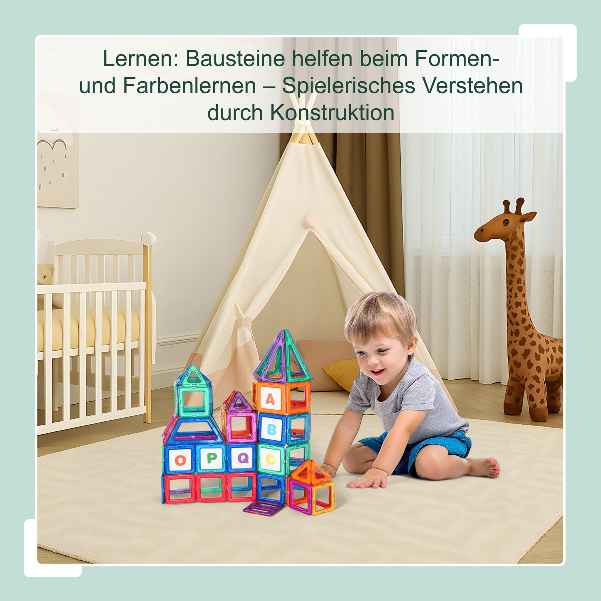 Magnetbausteine Set für Kinder Blau-Orange-Rot von Relaxdays