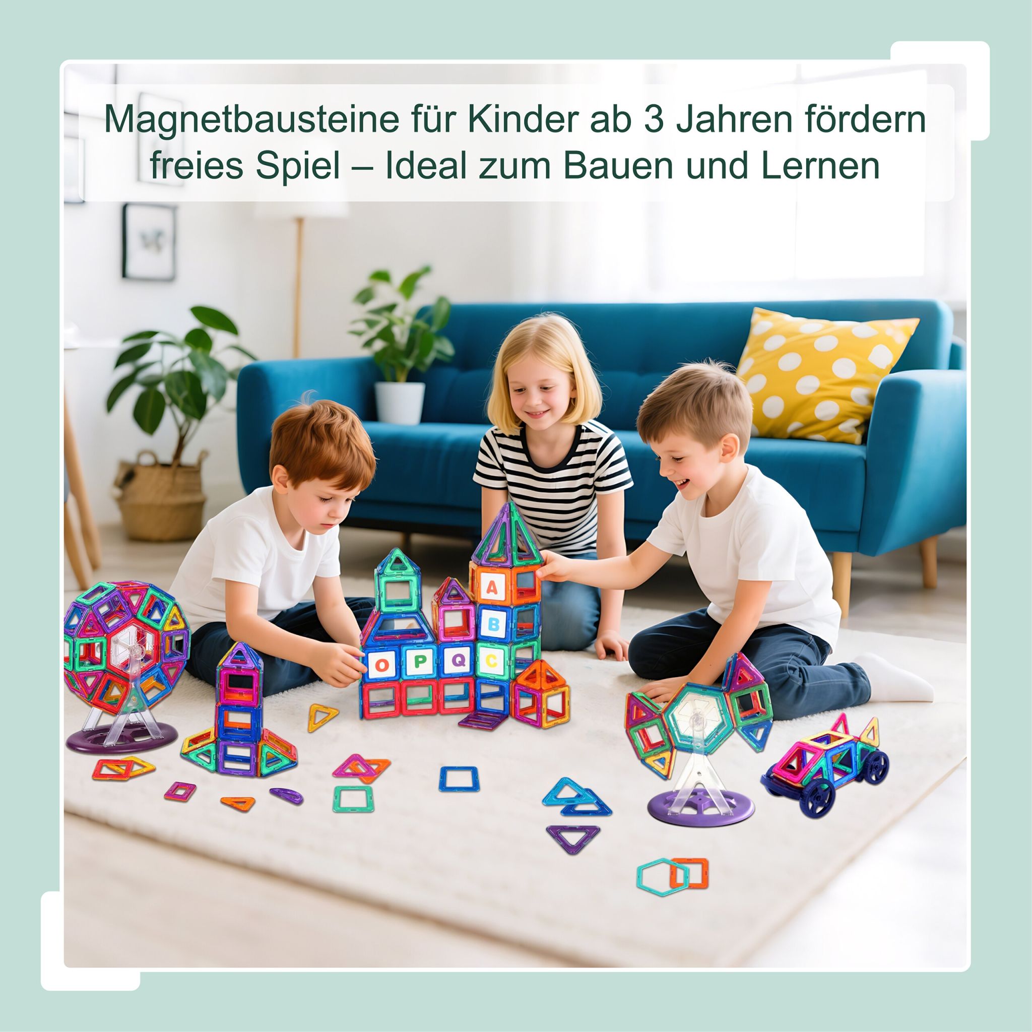 Magnetbausteine Set für Kinder Blau-Orange-Rot von Relaxdays