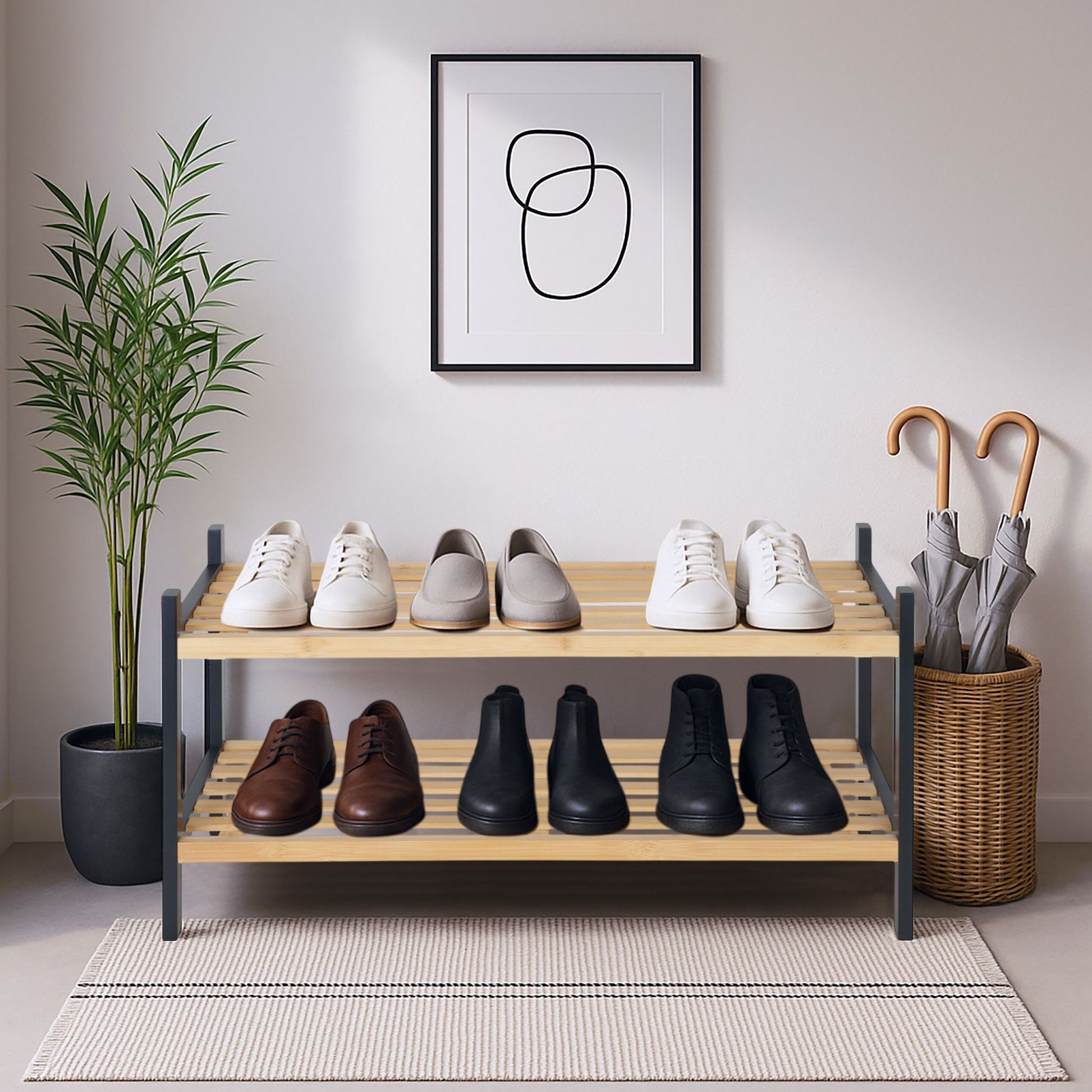 Schuhregal Bambus 2 Ebenen Hellbraun-Schwarz von Relaxdays