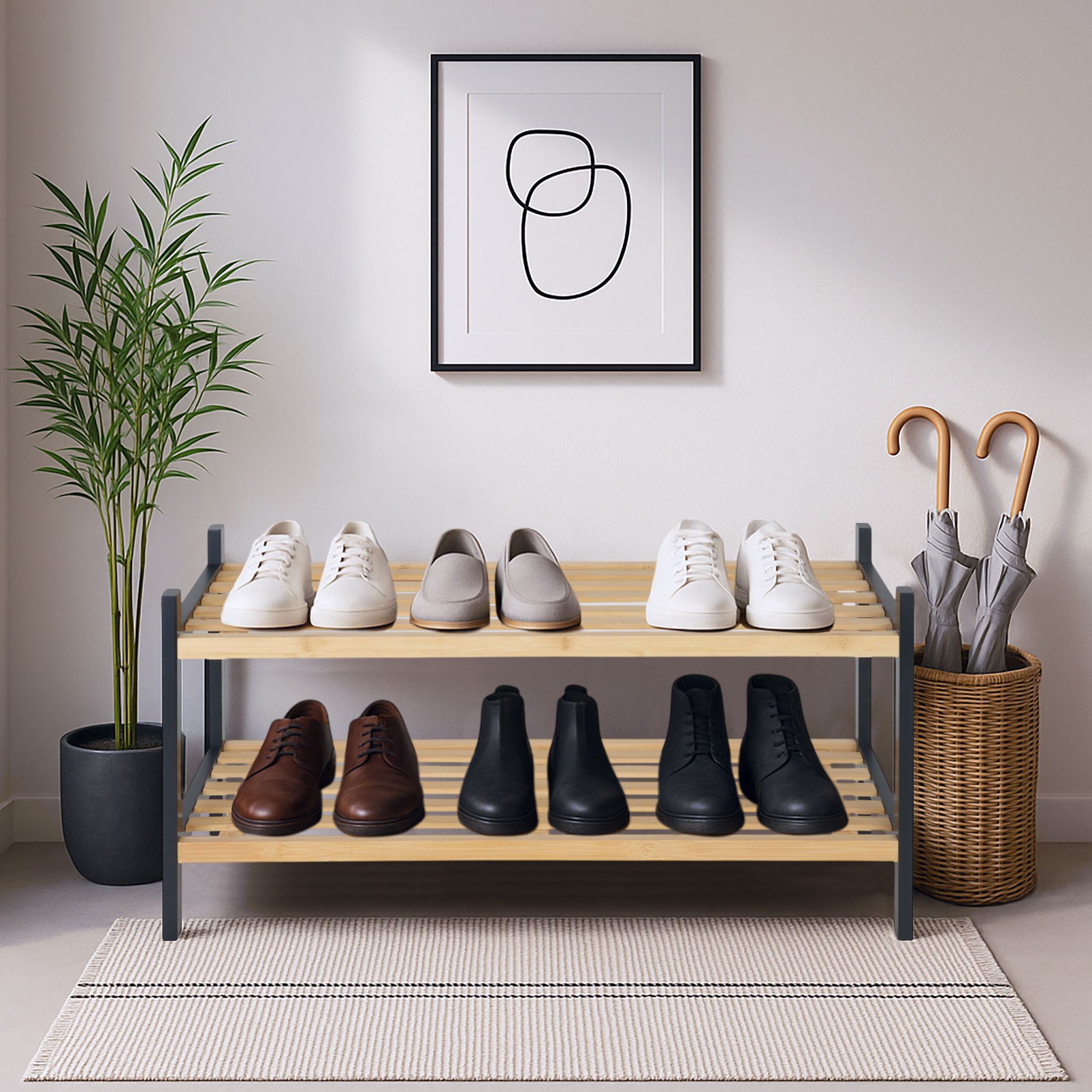 Schuhregal Bambus 2 Ebenen Hellbraun-Schwarz von Relaxdays