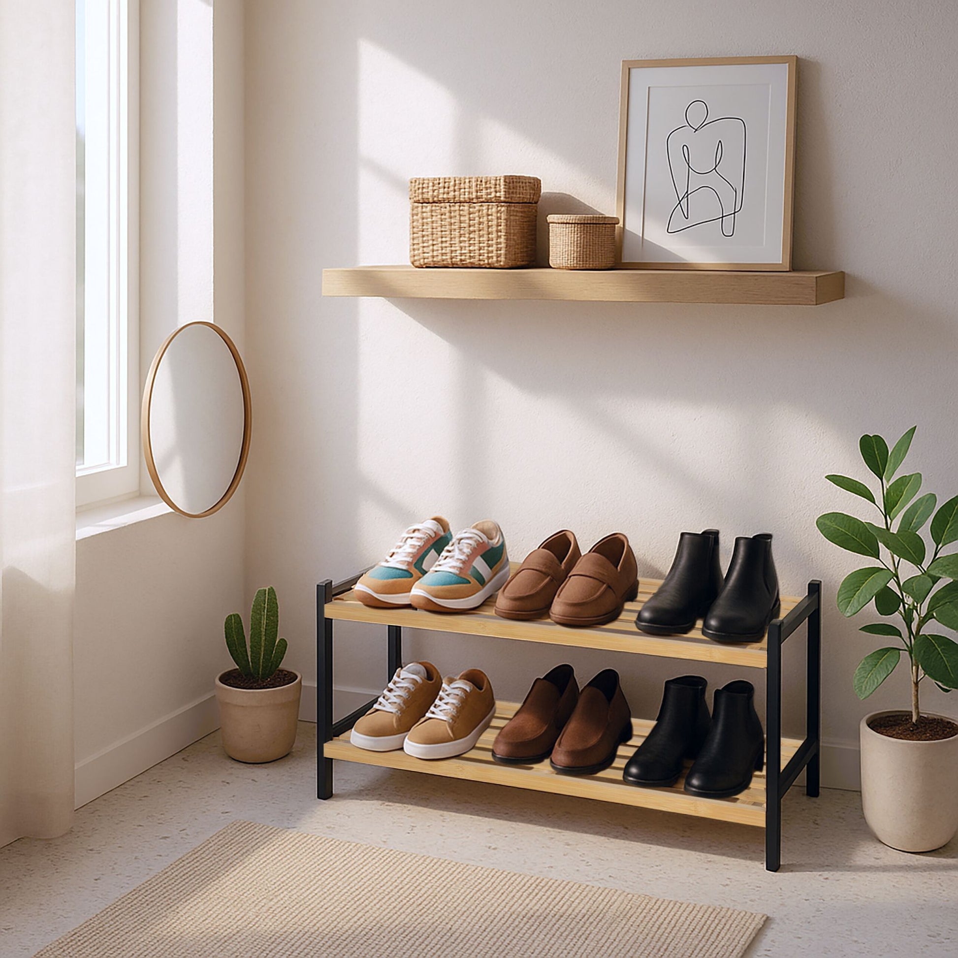 Schuhregal Bambus 2 Ebenen Hellbraun-Schwarz von Relaxdays