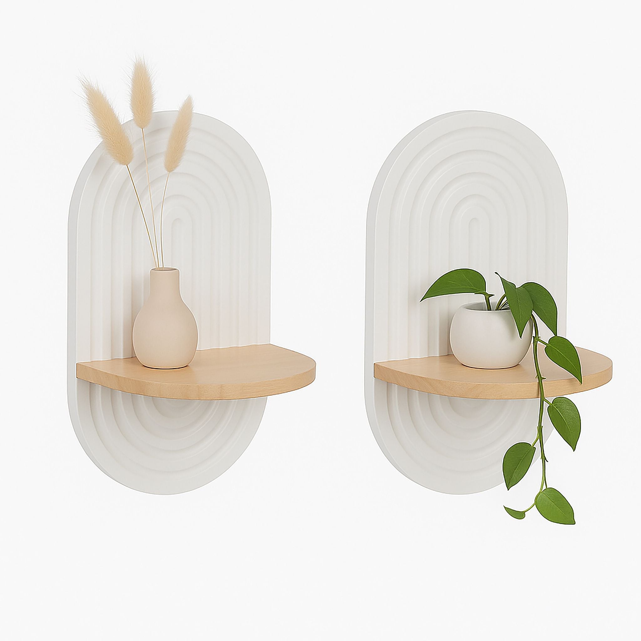 Wandregal Boho 2er-Set Weiss-Hellbraun von Relaxdays