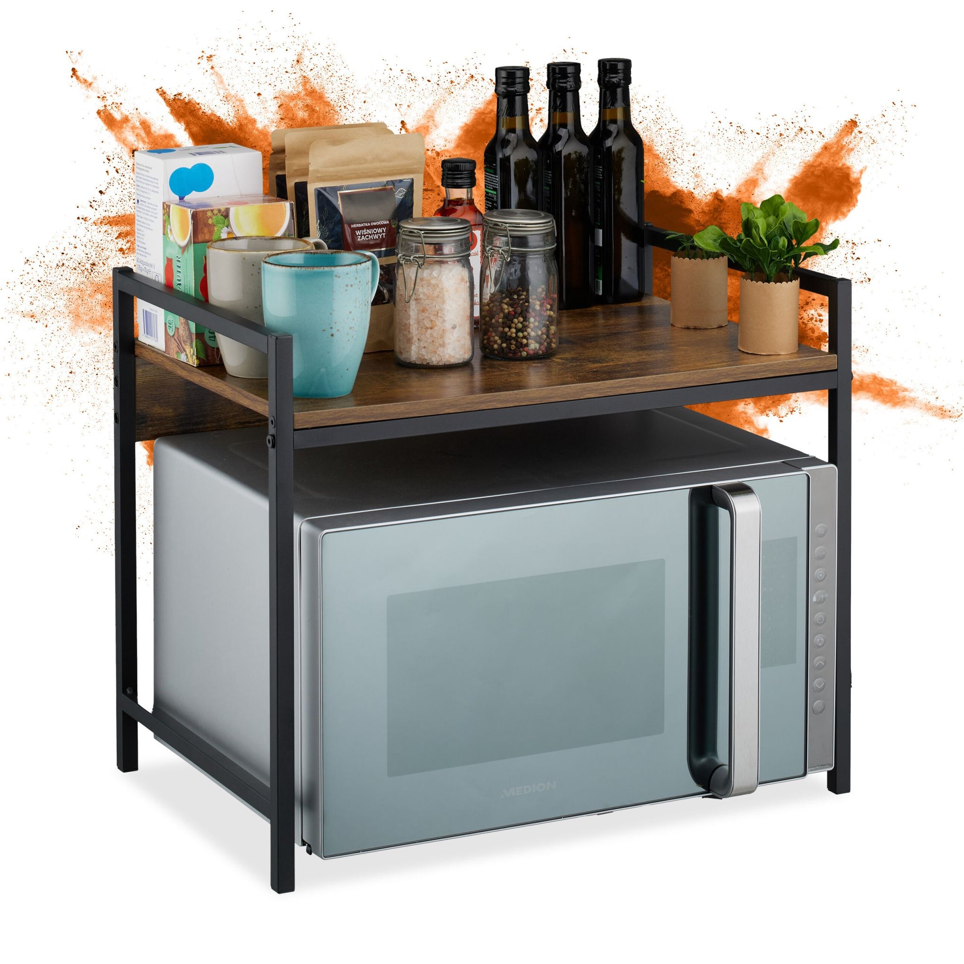 Mikrowellen Regal Dunkelbraun-Schwarz von Relaxdays