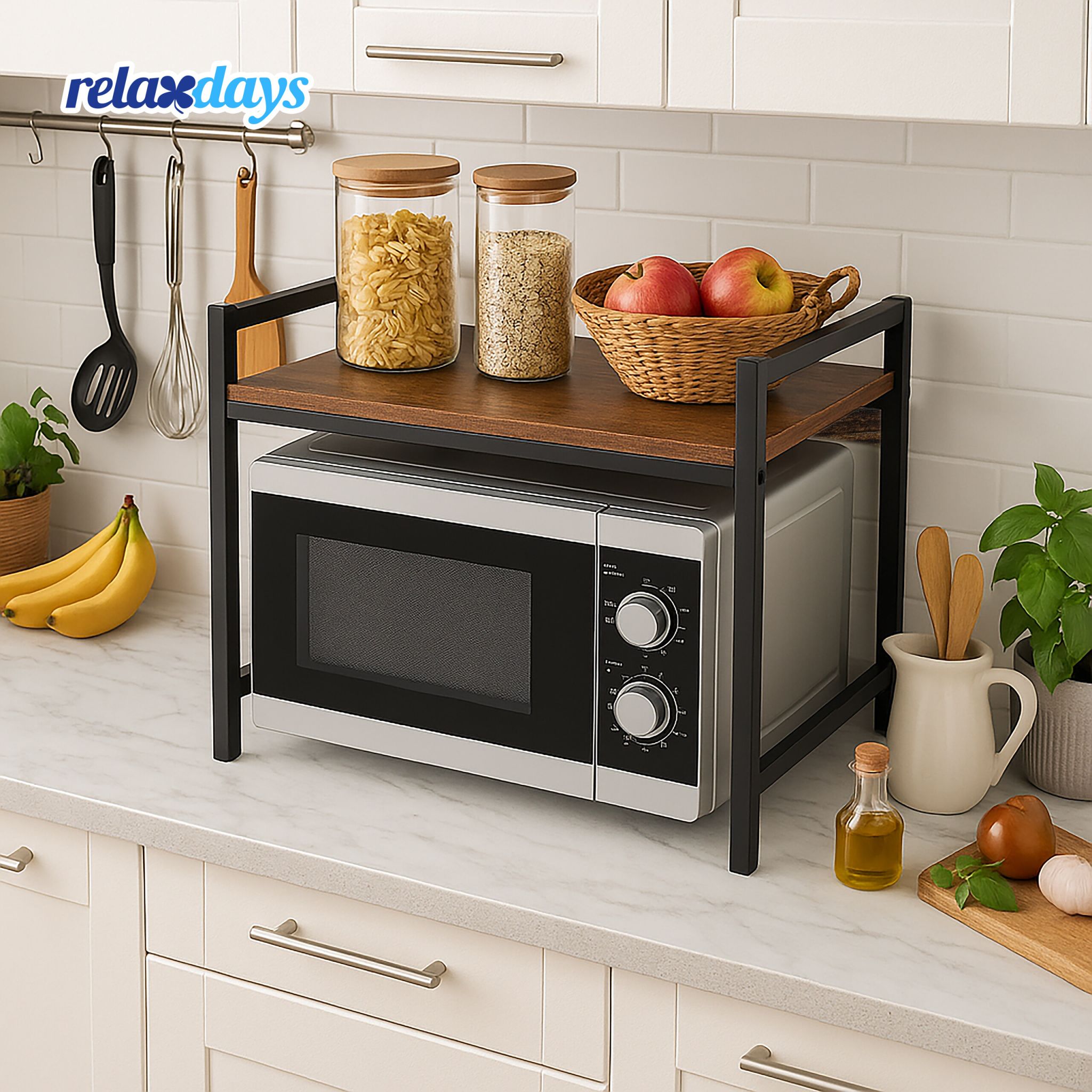Mikrowellen Regal Dunkelbraun-Schwarz von Relaxdays