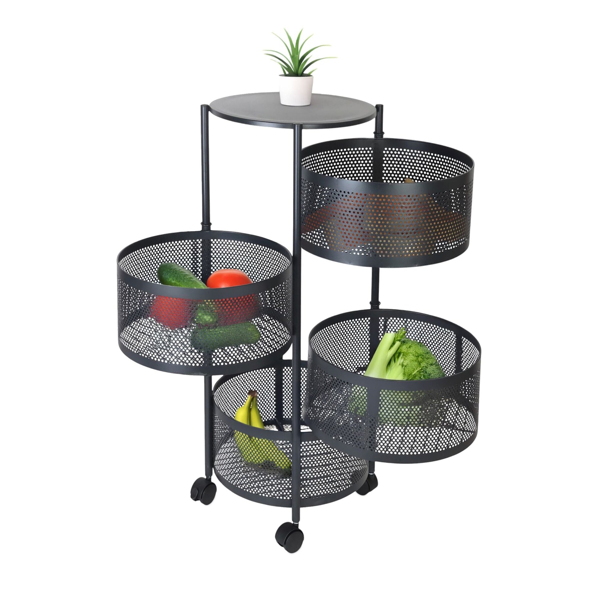 Küchenwagen mit drehbaren Fächern Schwarz von Relaxdays