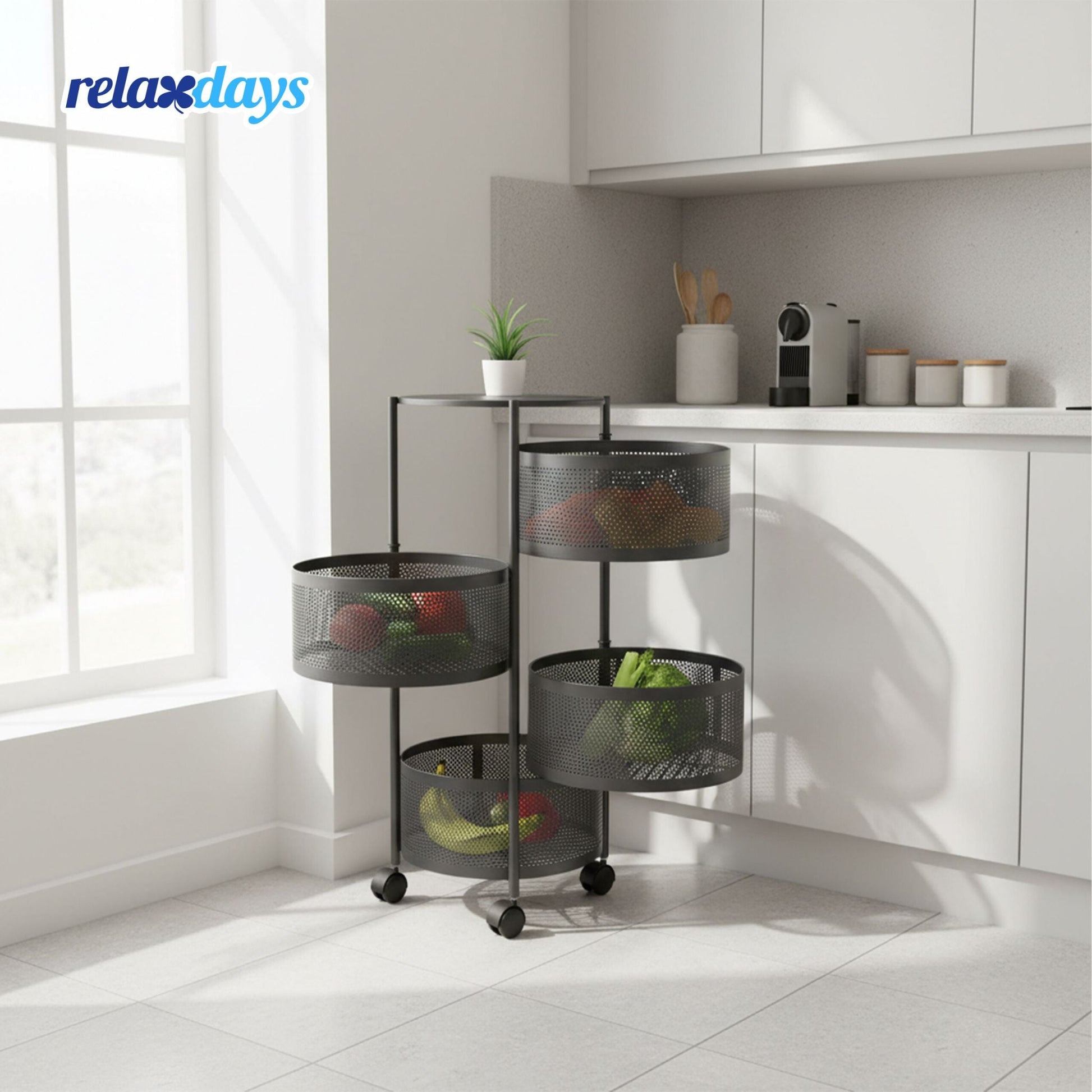 Küchenwagen mit drehbaren Fächern Schwarz von Relaxdays