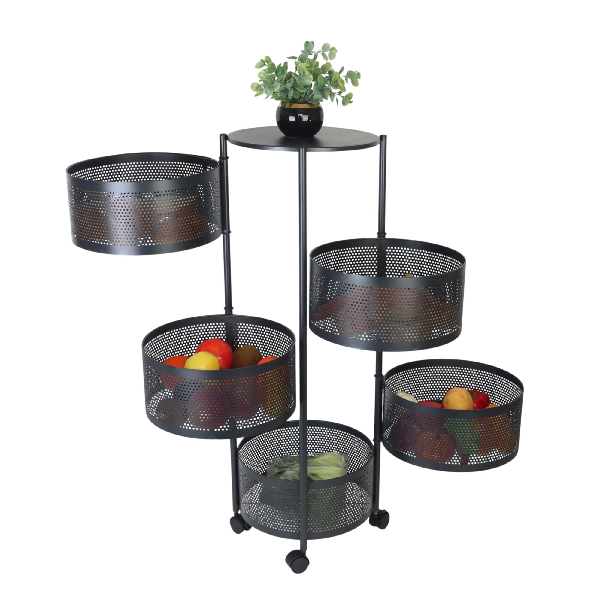 Küchenwagen mit drehbaren Fächern Schwarz von Relaxdays