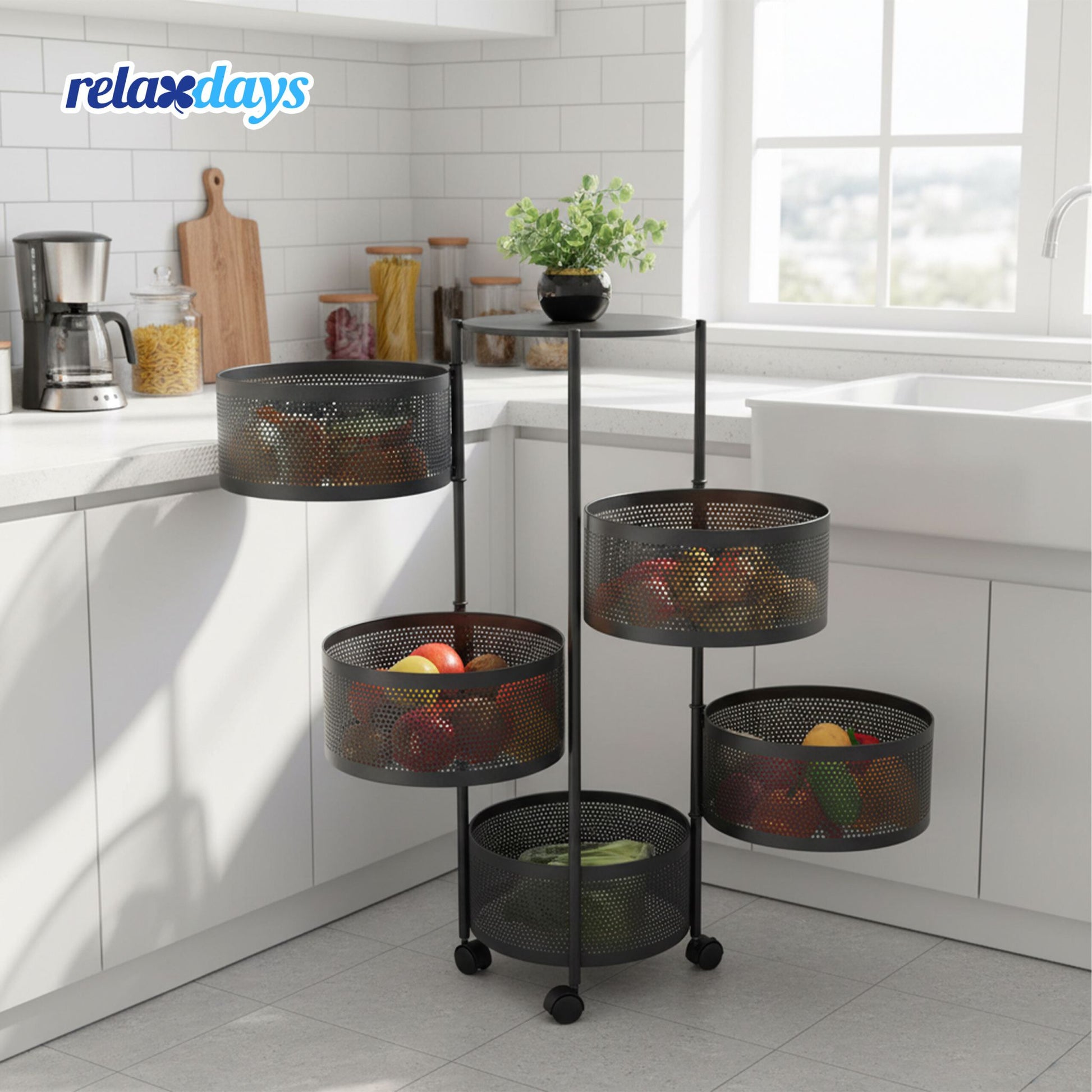 Küchenwagen mit drehbaren Fächern Schwarz von Relaxdays
