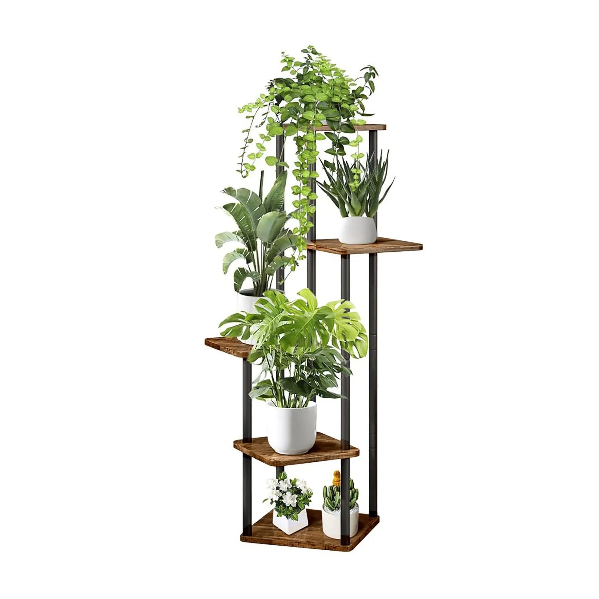 Pflanzenregal mit 5 eckigen Ablagen Dunkelbraun-Schwarz von Relaxdays