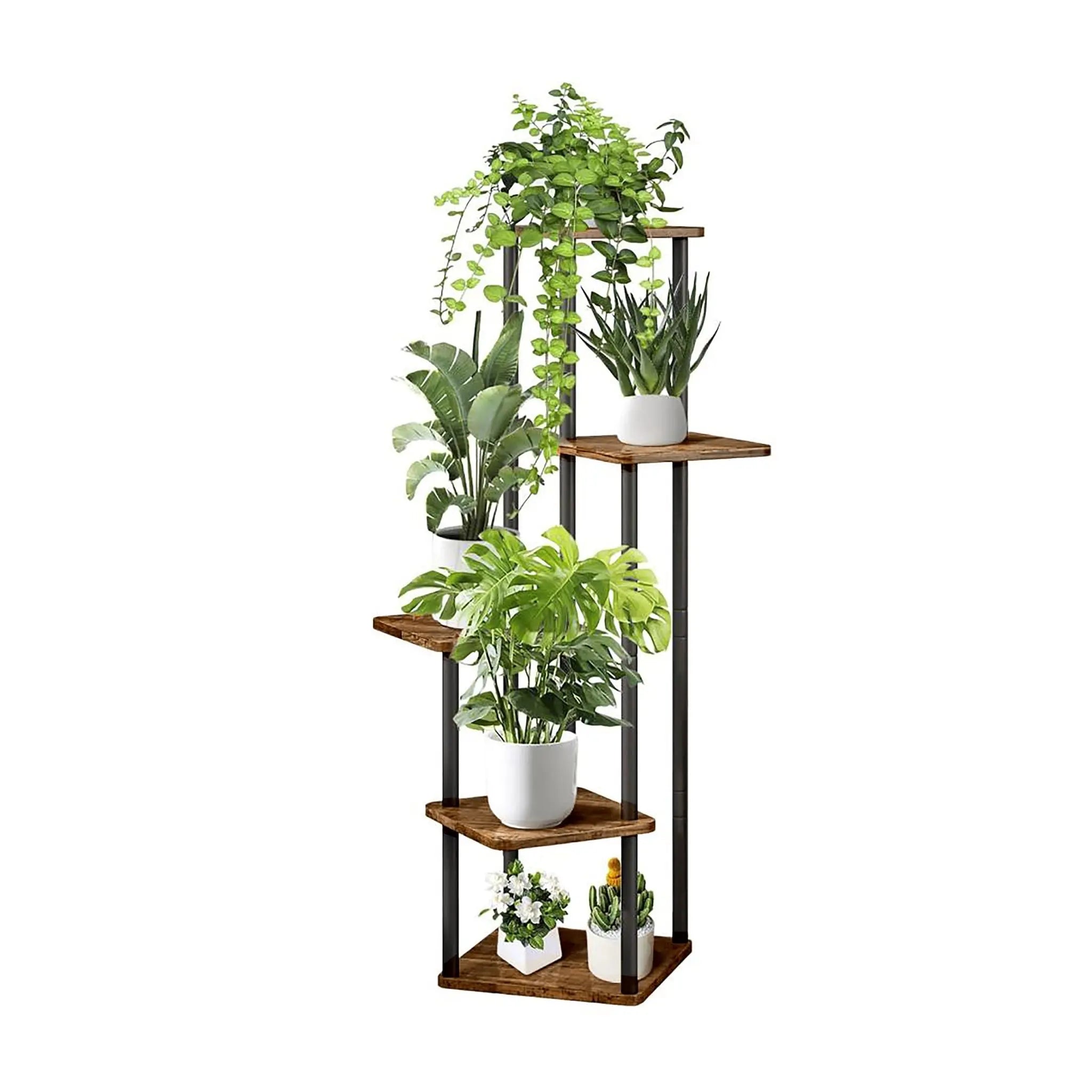 Pflanzenregal mit 5 eckigen Ablagen Dunkelbraun-Schwarz von Relaxdays