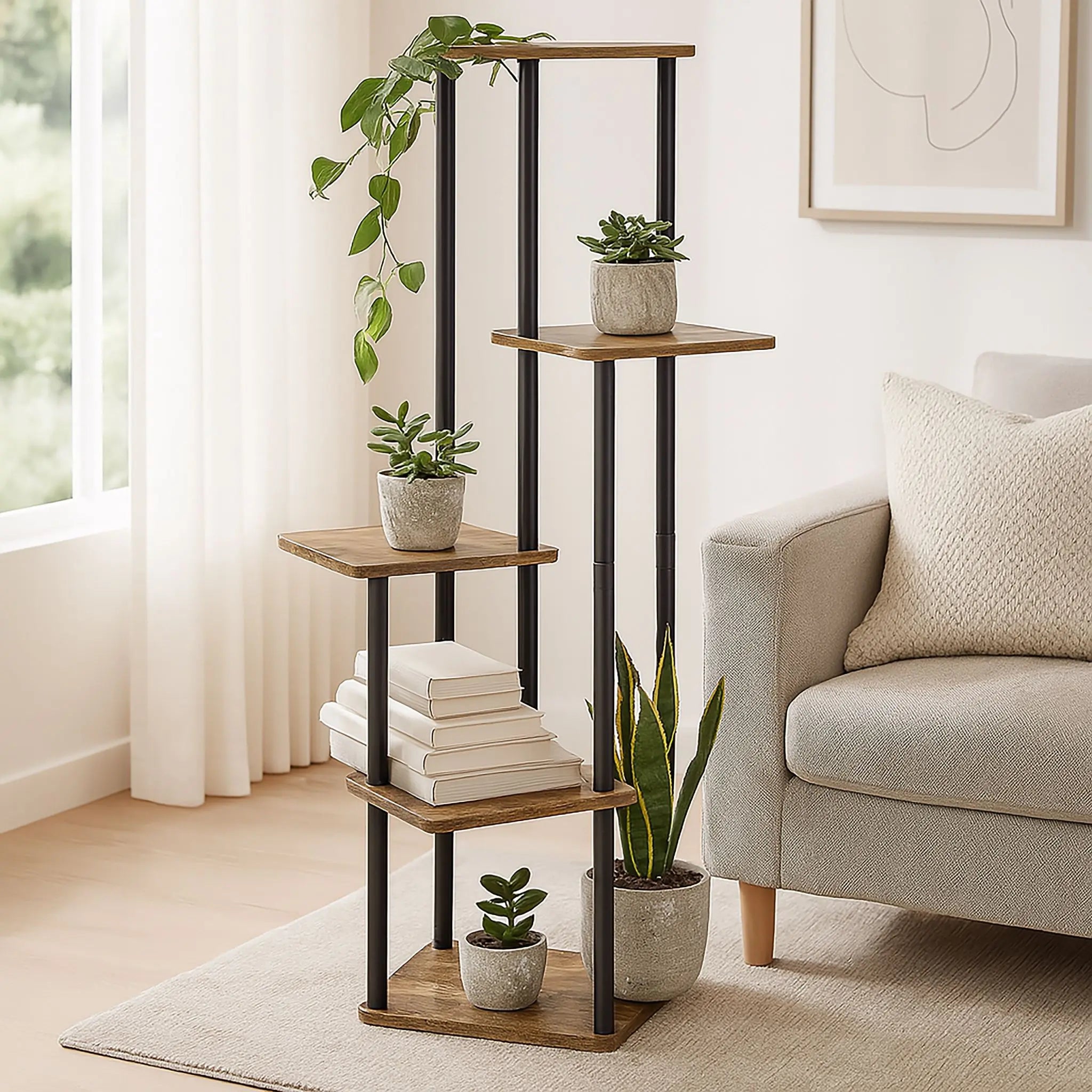 Pflanzenregal mit 5 eckigen Ablagen Dunkelbraun-Schwarz von Relaxdays