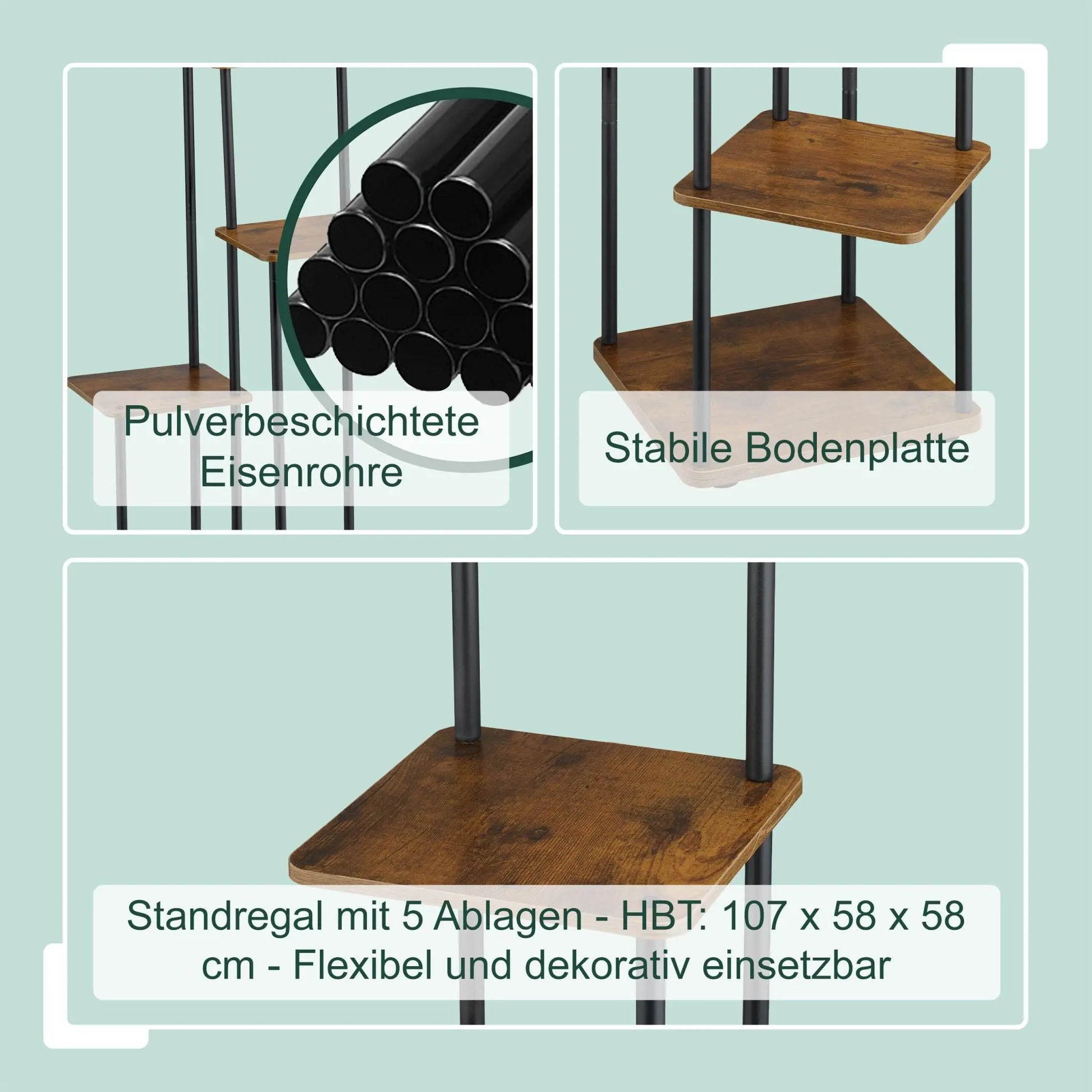 Pflanzenregal mit 5 eckigen Ablagen Dunkelbraun-Schwarz von Relaxdays