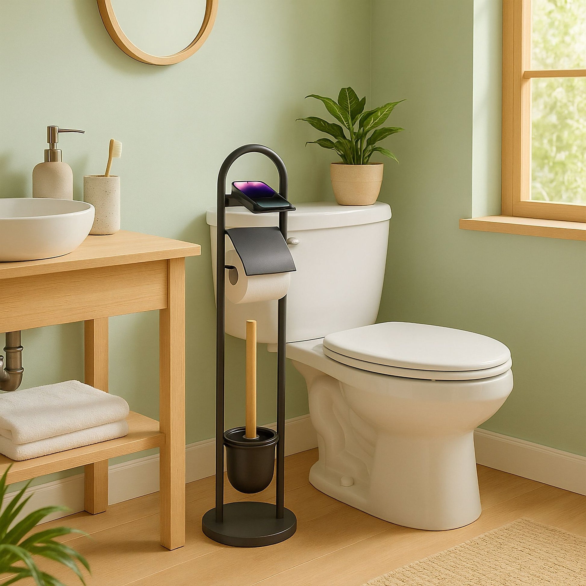 WC Garnitur mit Ablage Hellbraun-Schwarz von Relaxdays