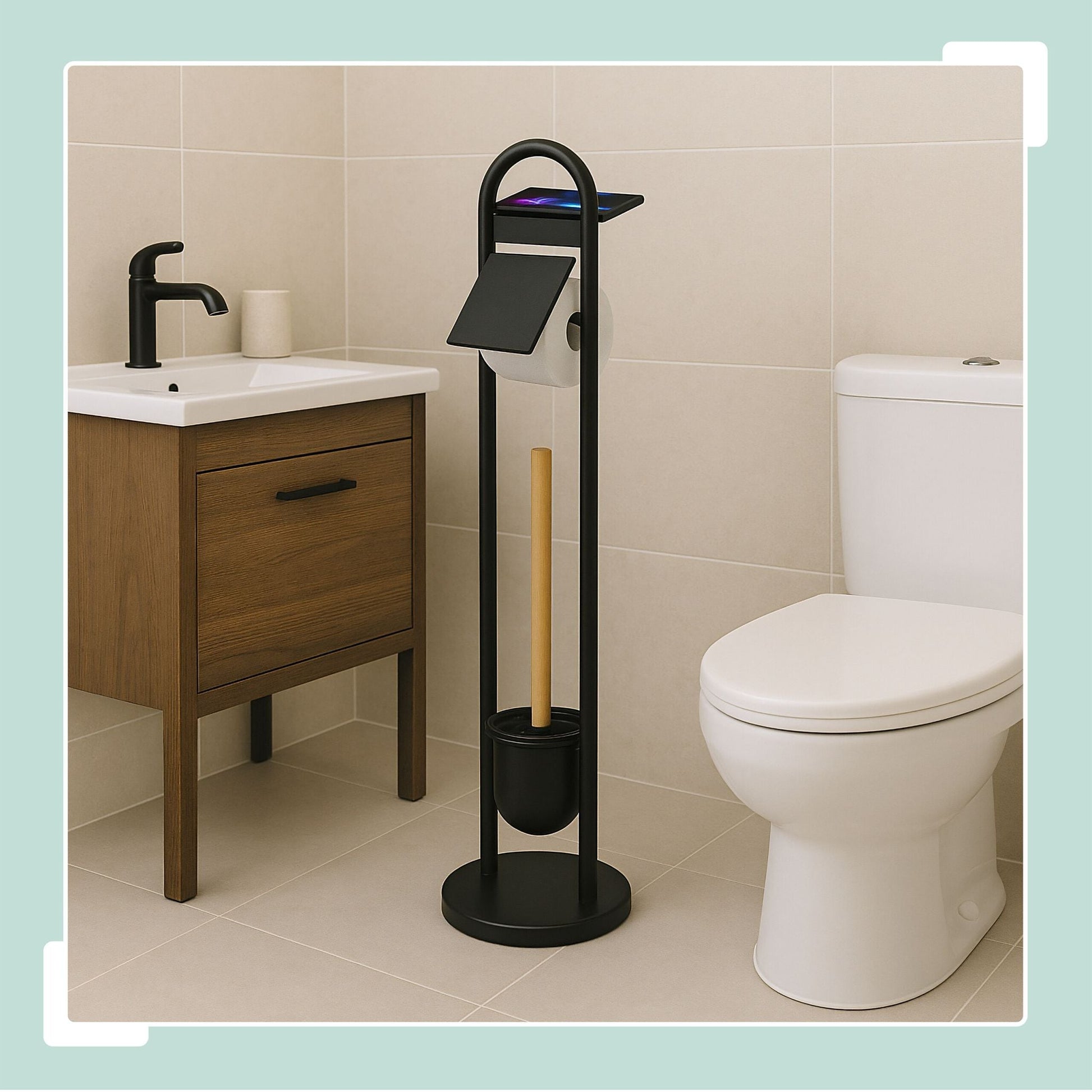 WC Garnitur mit Ablage Hellbraun-Schwarz von Relaxdays