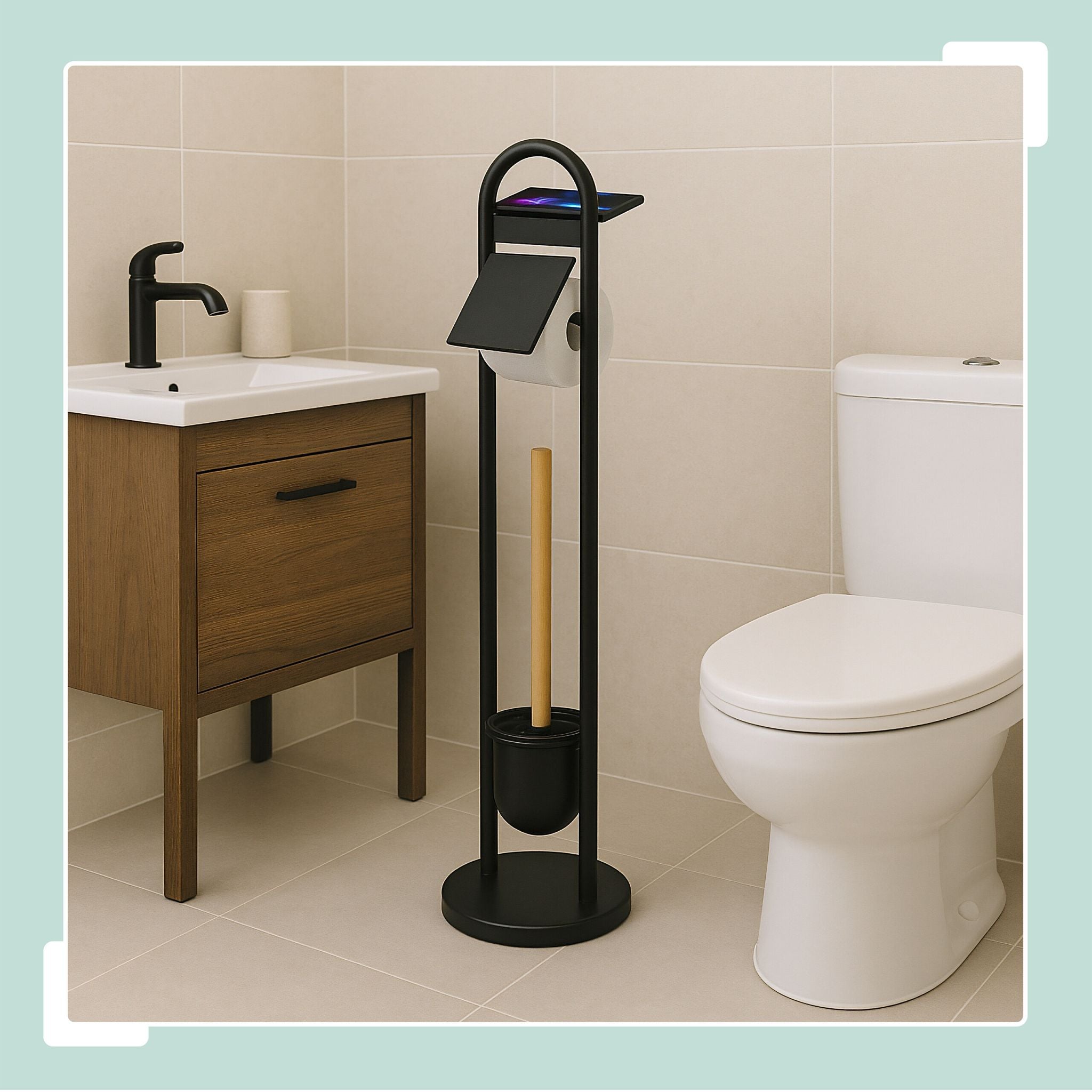 WC Garnitur mit Ablage Hellbraun-Schwarz von Relaxdays