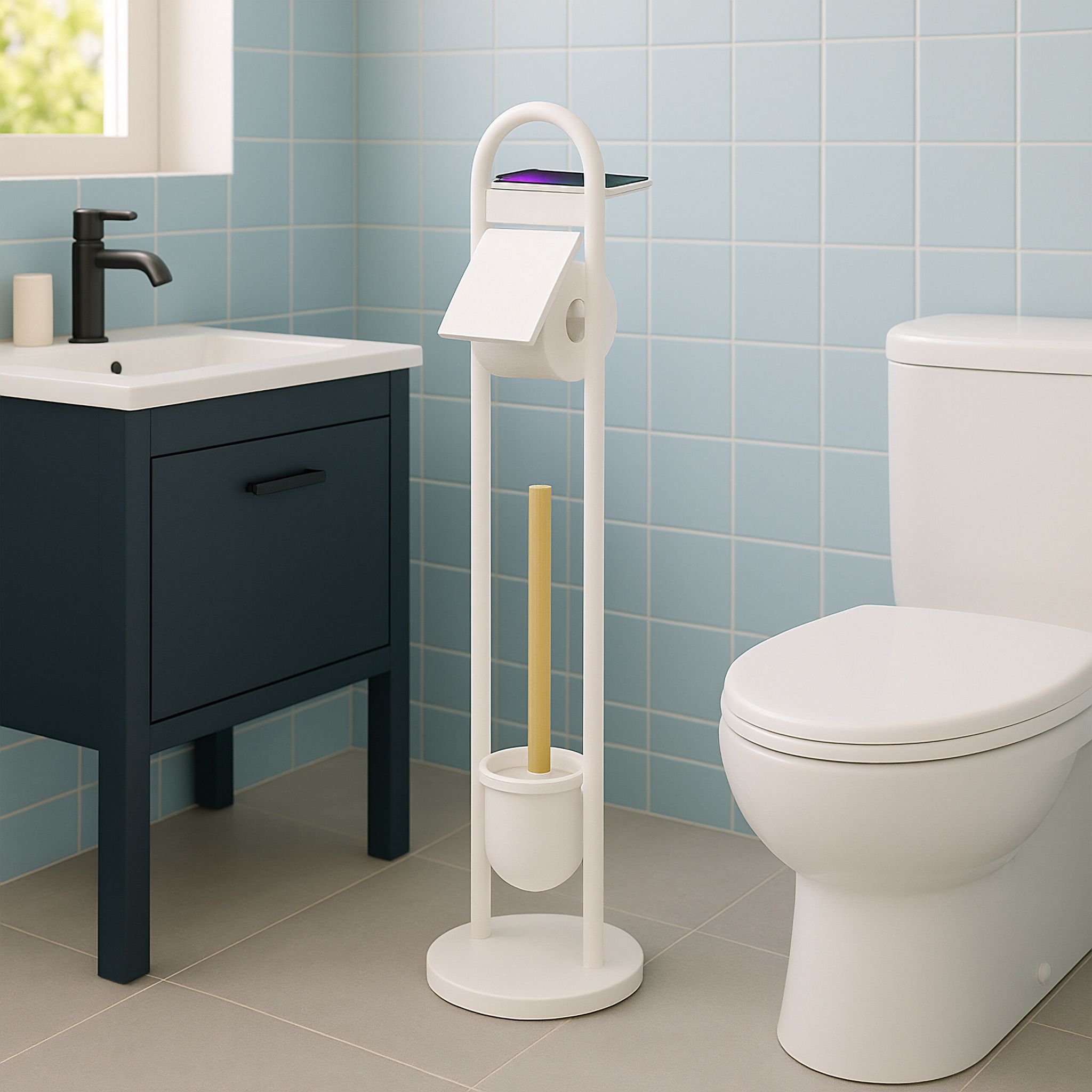 WC Garnitur mit Ablage Weiss-Hellbraun von Relaxdays