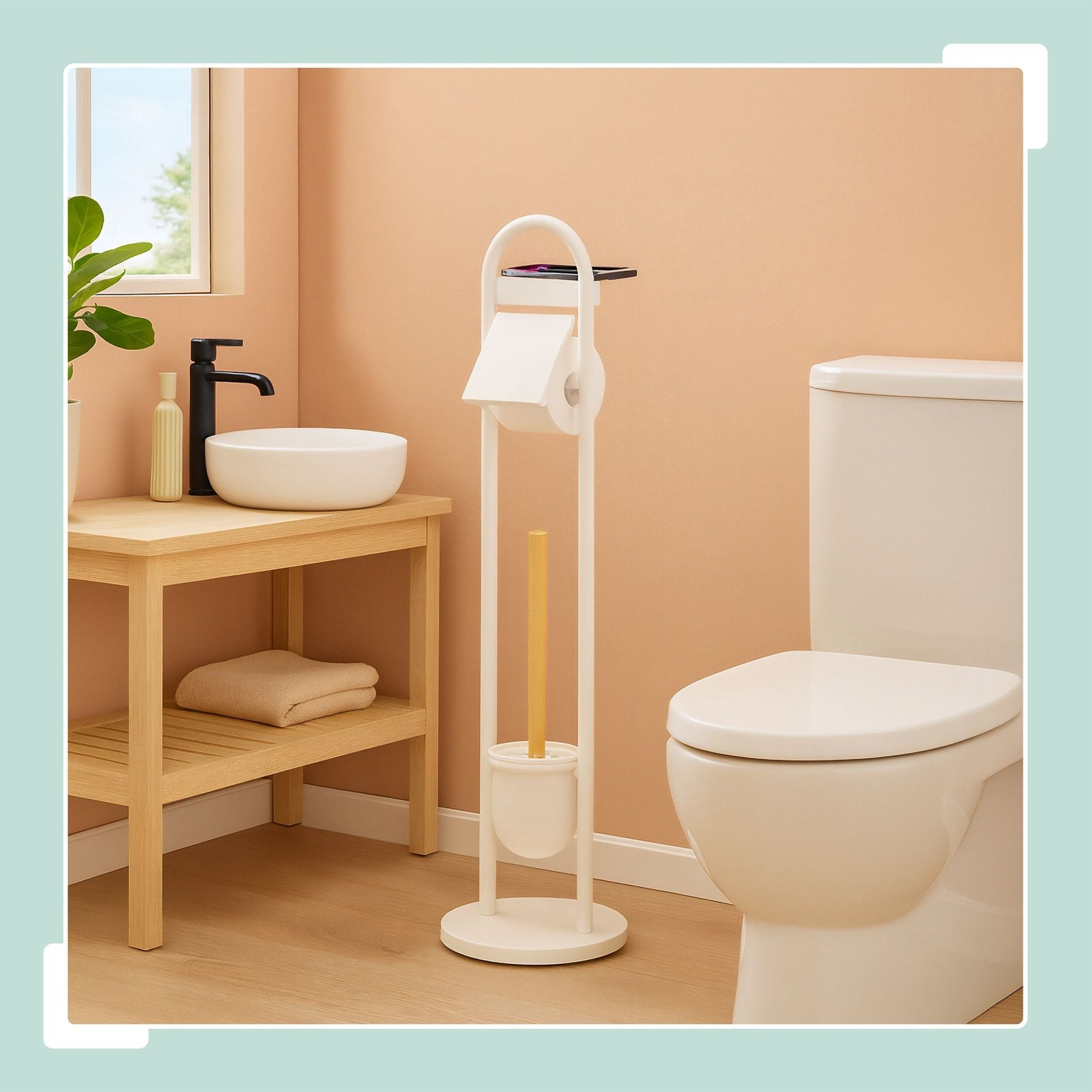 WC Garnitur mit Ablage Weiss-Hellbraun von Relaxdays