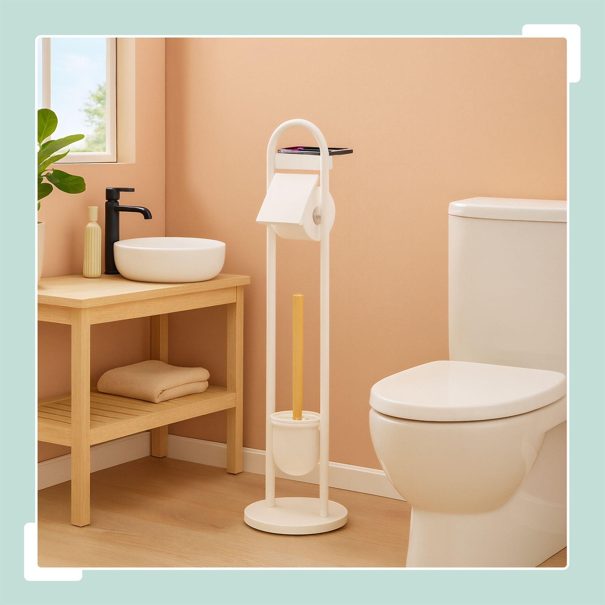 WC Garnitur mit Ablage Weiss-Hellbraun von Relaxdays