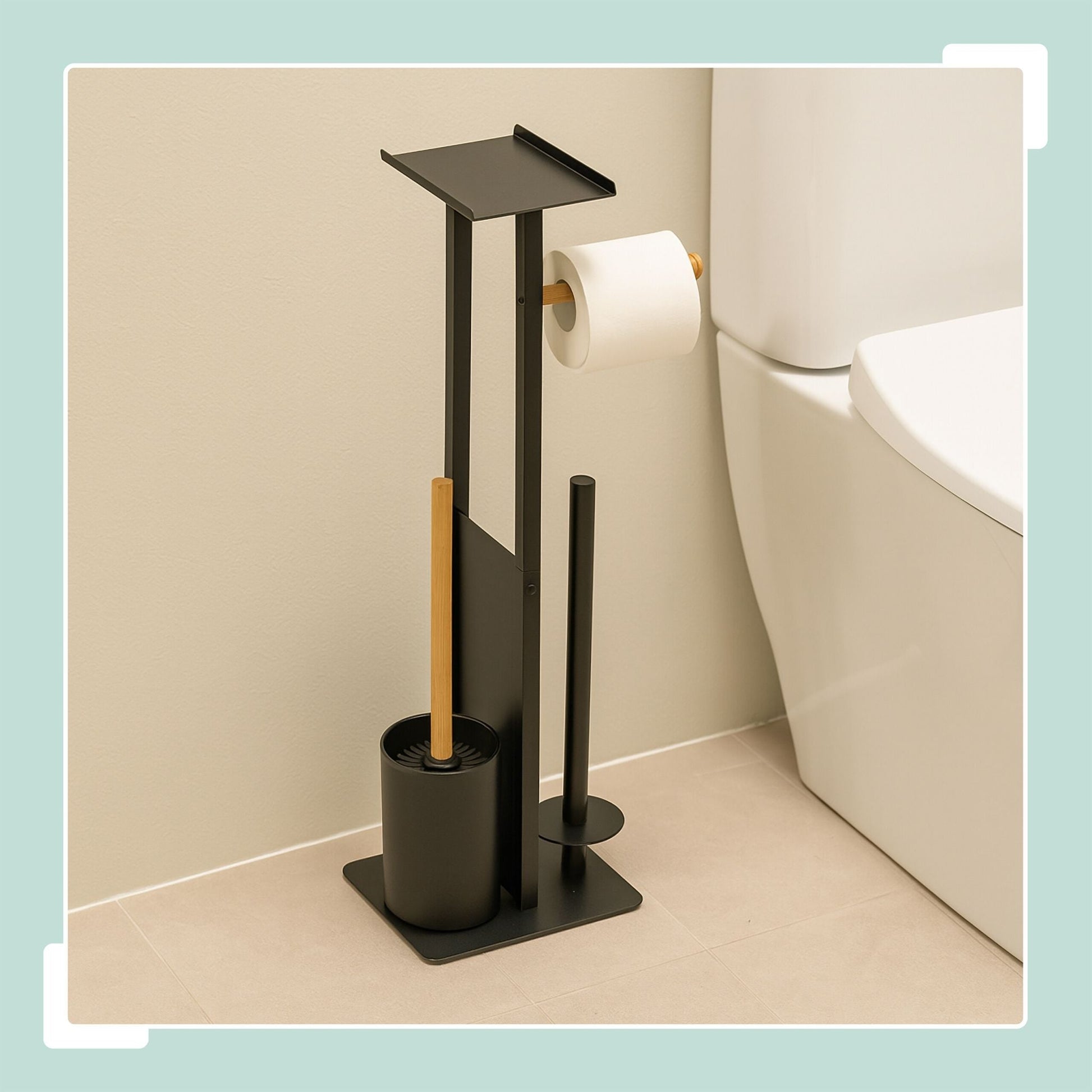 WC Garnitur Metall & Bambus Weiss-Hellbraun von Relaxdays