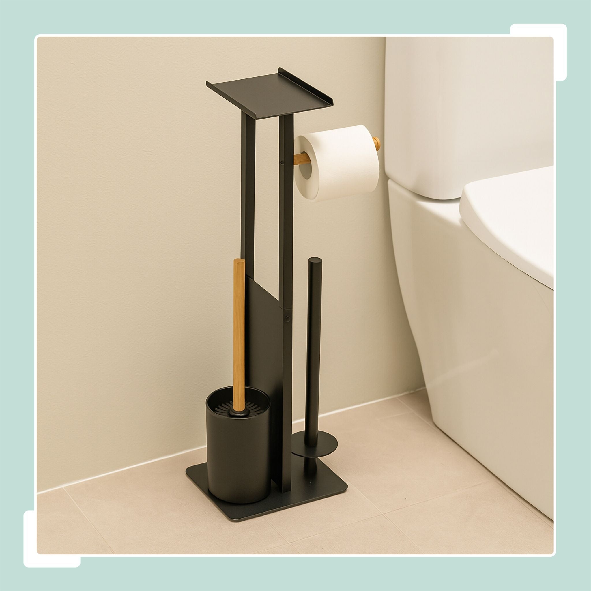 WC Garnitur Metall & Bambus Weiss-Hellbraun von Relaxdays