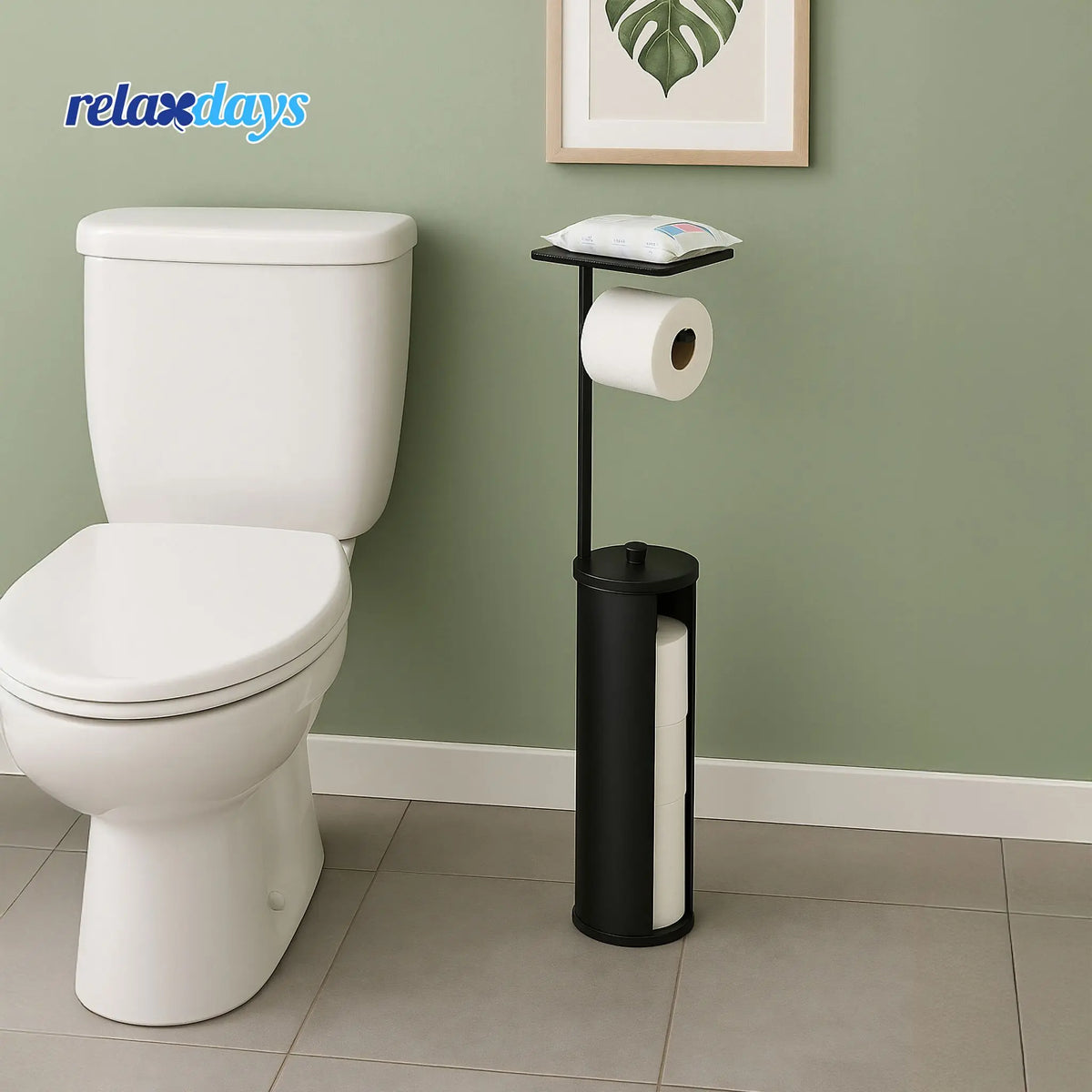 Toilettenpapierhalter mit Ablage Schwarz von Relaxdays