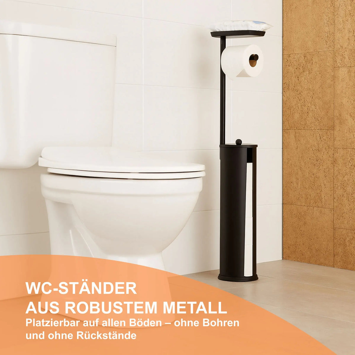 Toilettenpapierhalter mit Ablage Schwarz von Relaxdays