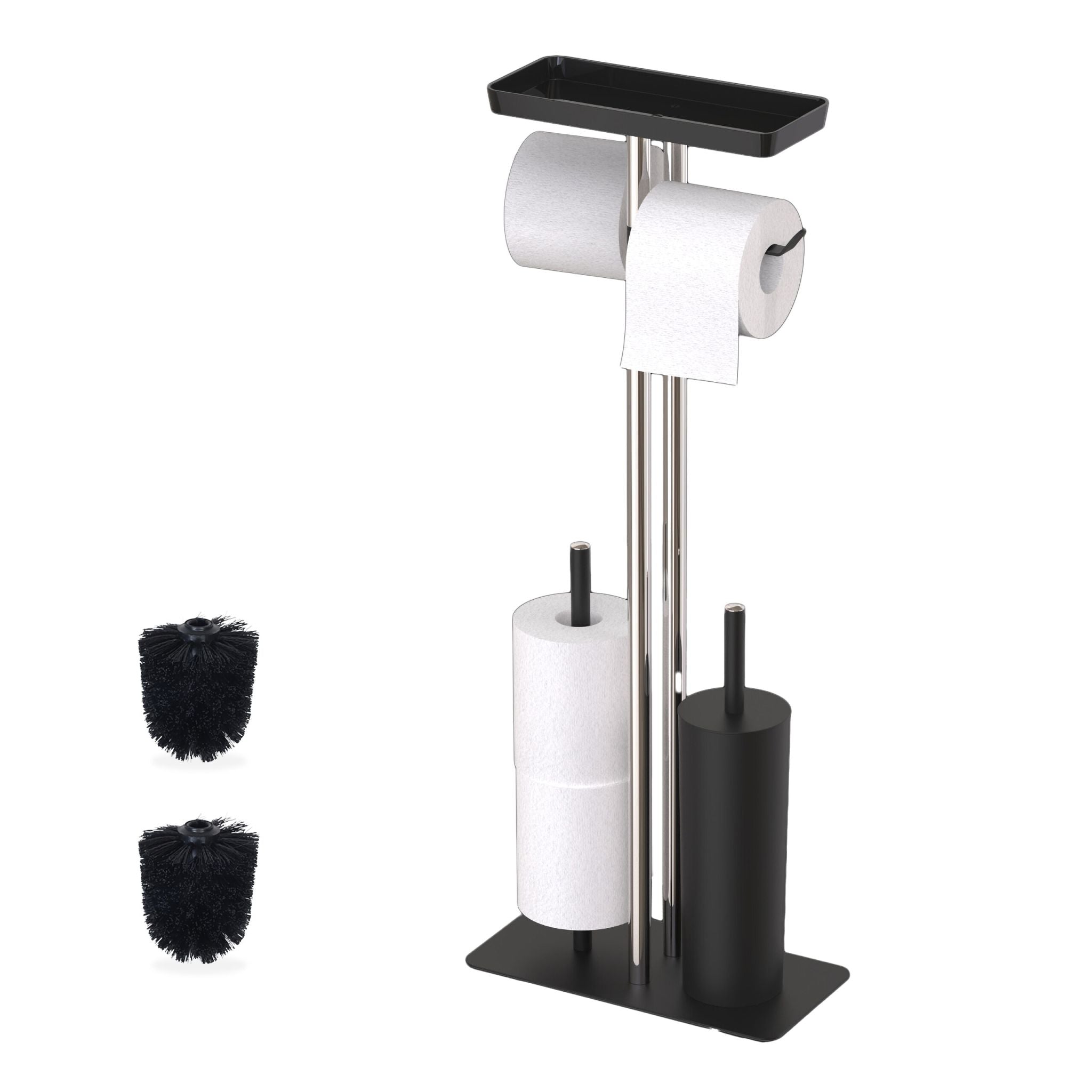 WC-Garnitur Edelstahl mit Ablage Schwarz-Silber von Relaxdays