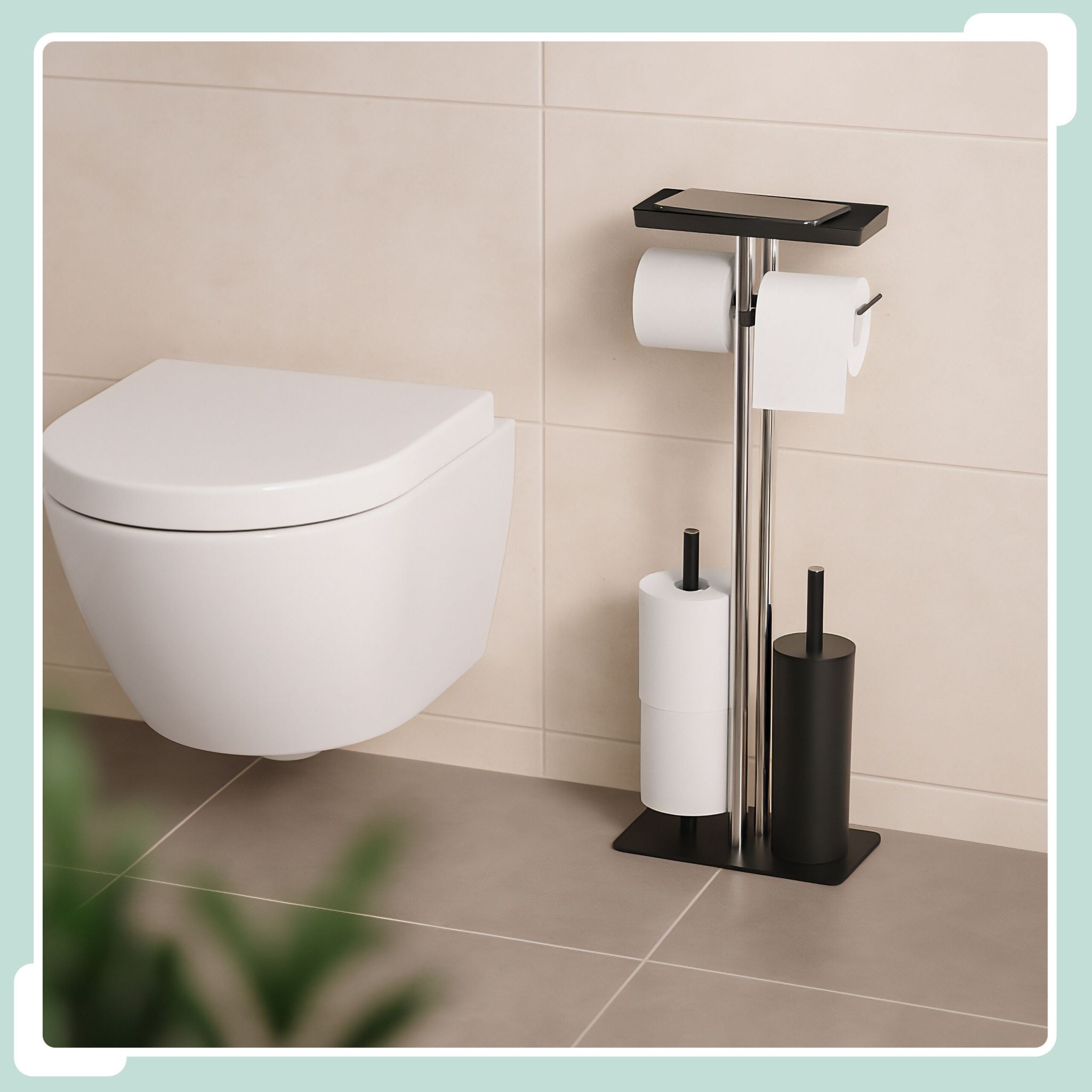 WC-Garnitur Edelstahl mit Ablage Schwarz-Silber von Relaxdays