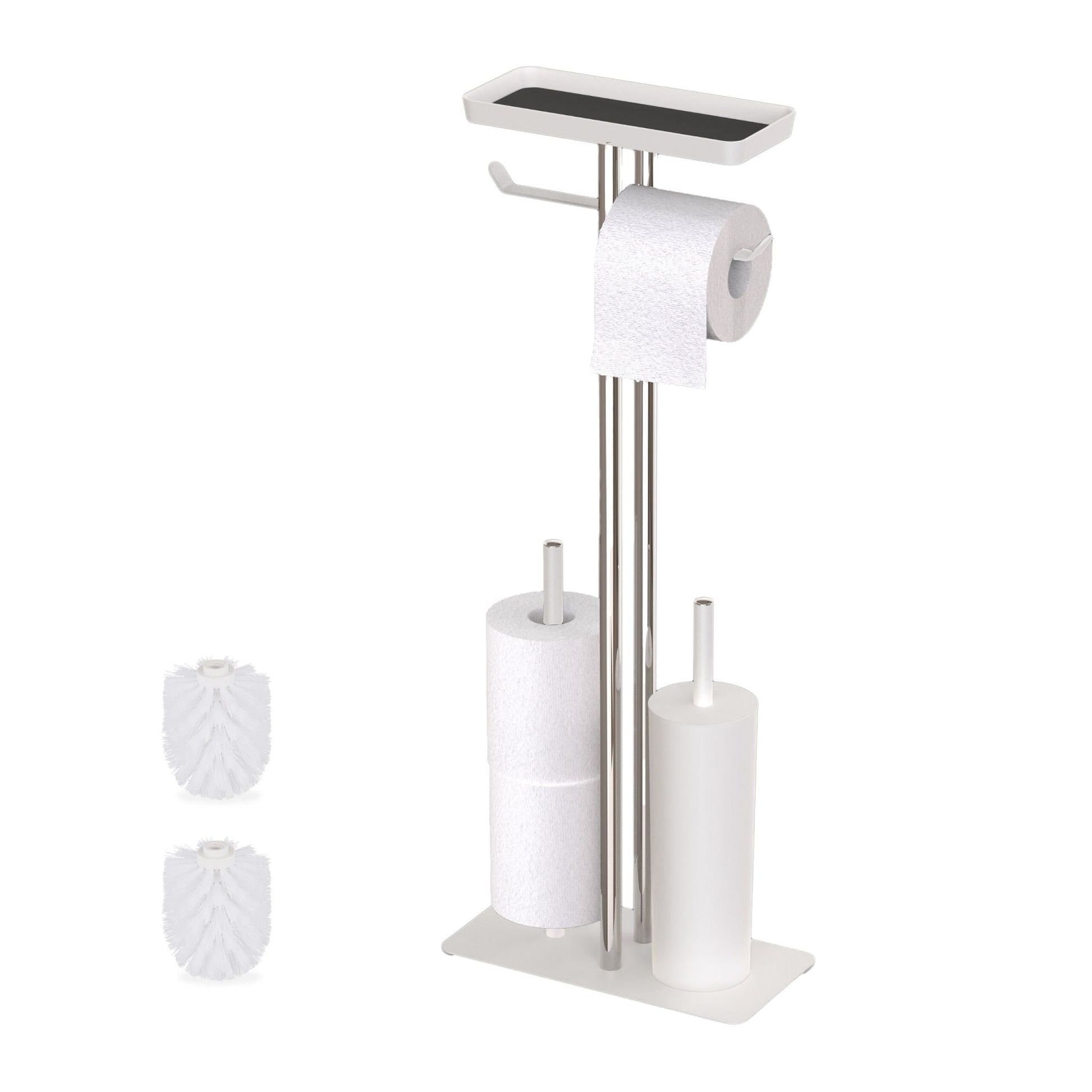 WC-Garnitur Edelstahl mit Ablage Weiss-Silber von Relaxdays