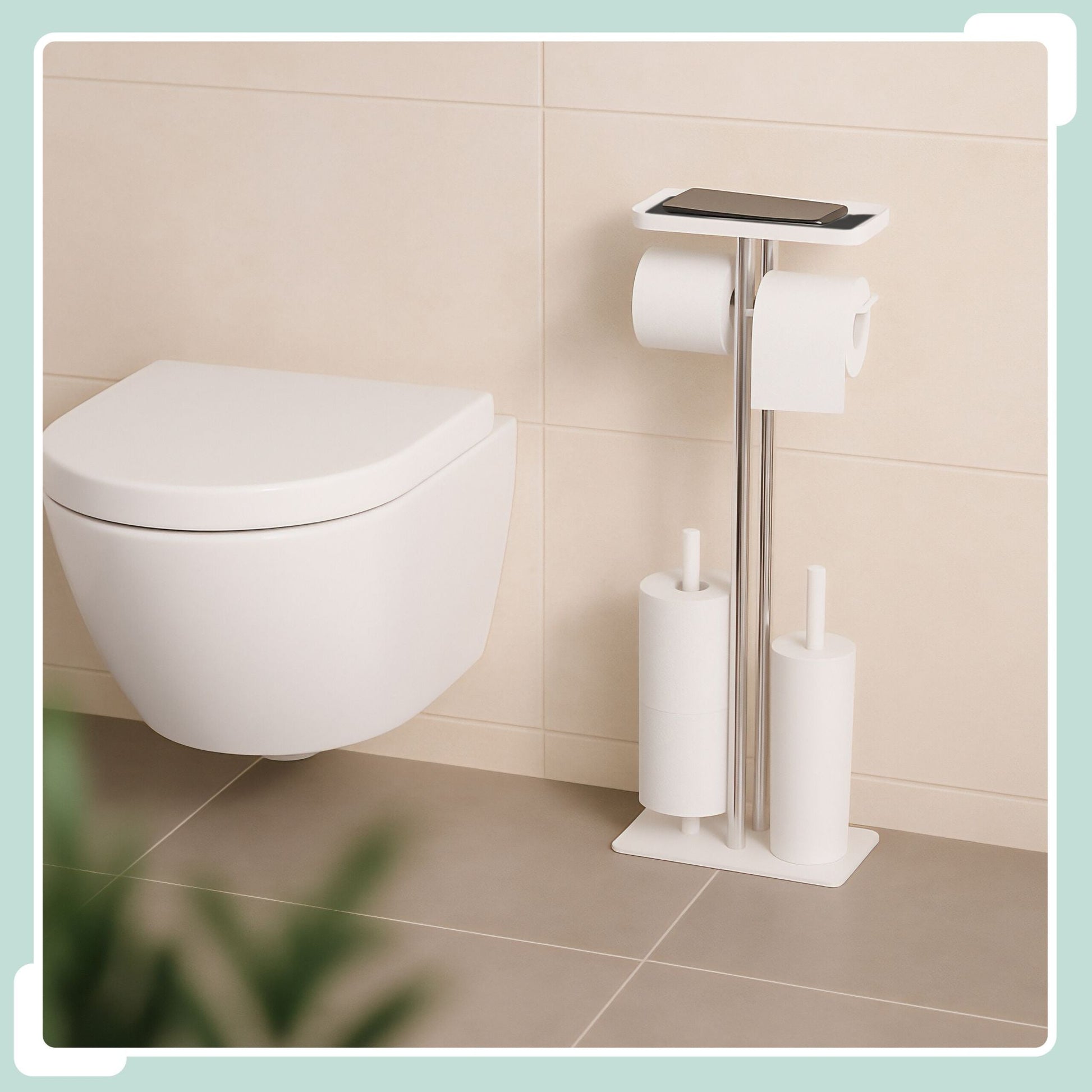 WC-Garnitur Edelstahl mit Ablage Weiss-Silber von Relaxdays