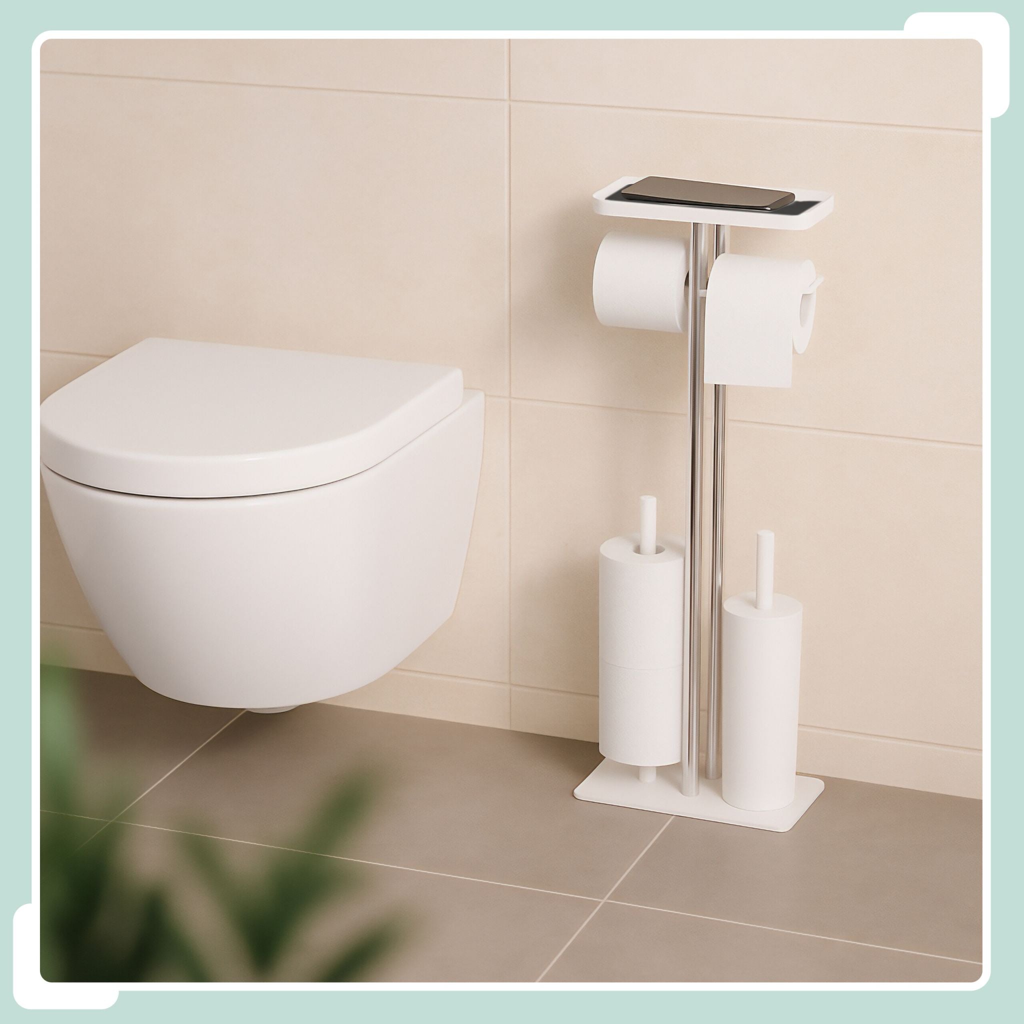 WC-Garnitur Edelstahl mit Ablage Weiss-Silber von Relaxdays