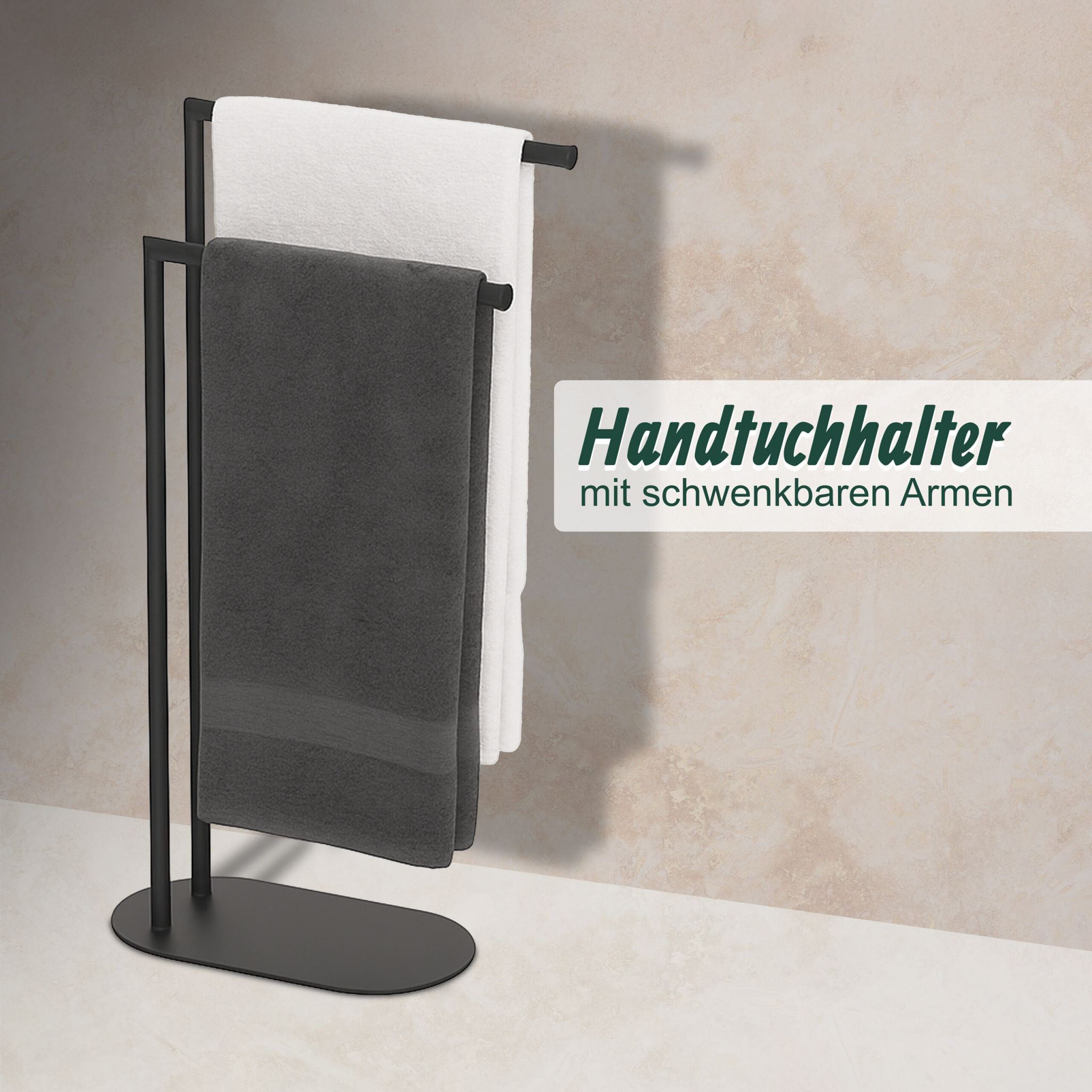 Handtuchständer mit 2 Stangen Schwarz von Relaxdays