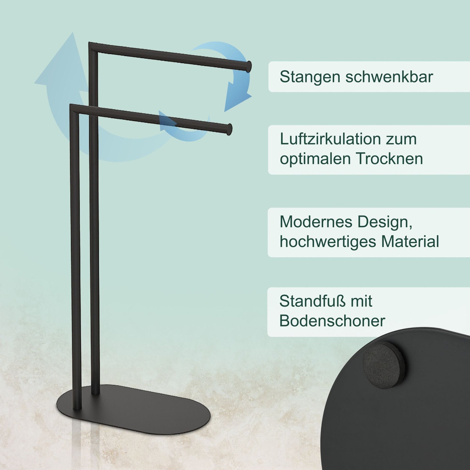Handtuchständer mit 2 Stangen Schwarz von Relaxdays