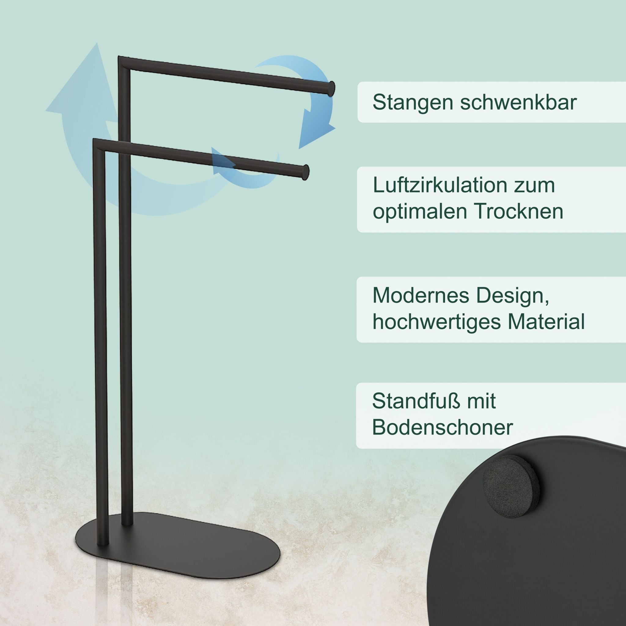 Handtuchständer mit 2 Stangen Schwarz von Relaxdays