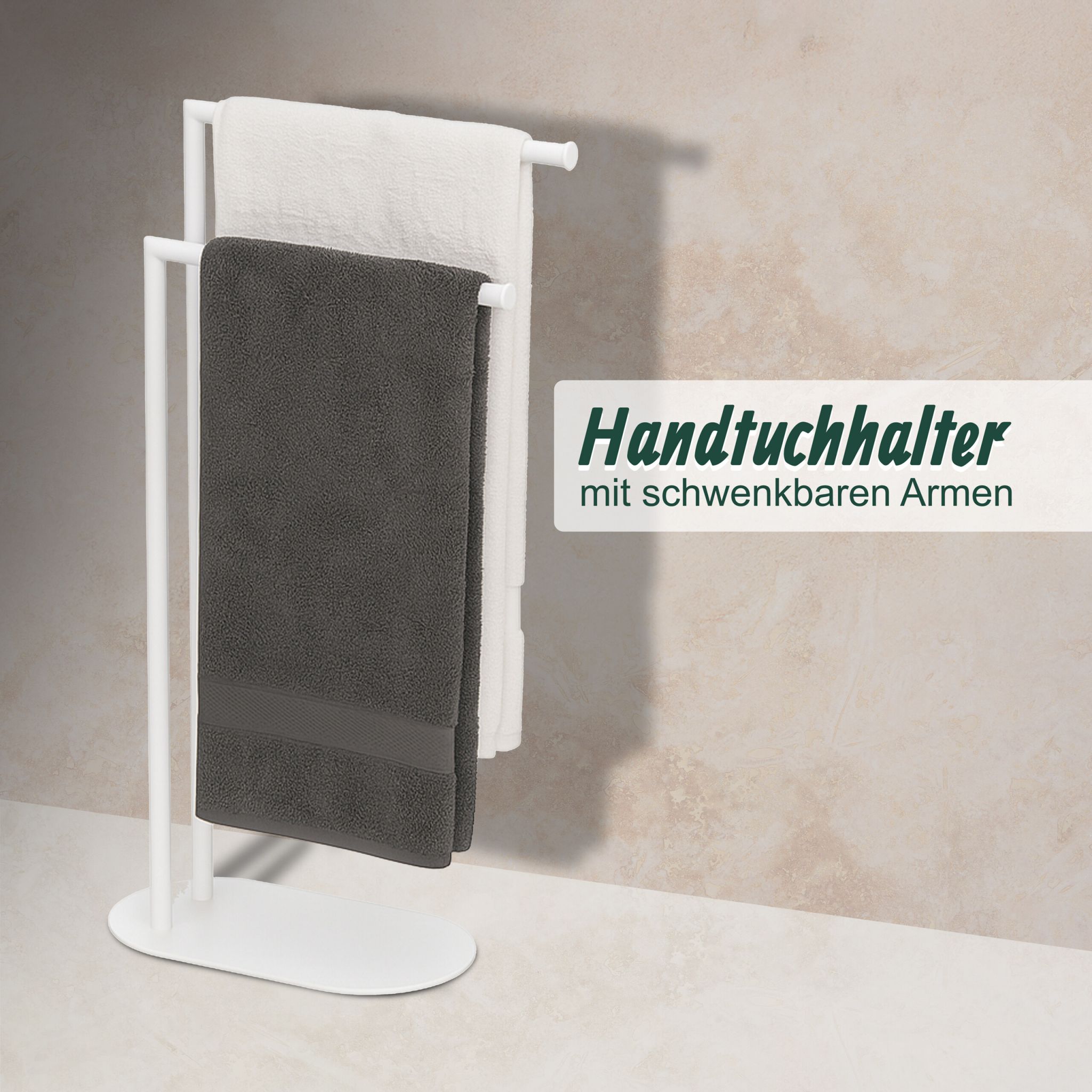 Handtuchständer mit 2 Stangen Weiss von Relaxdays