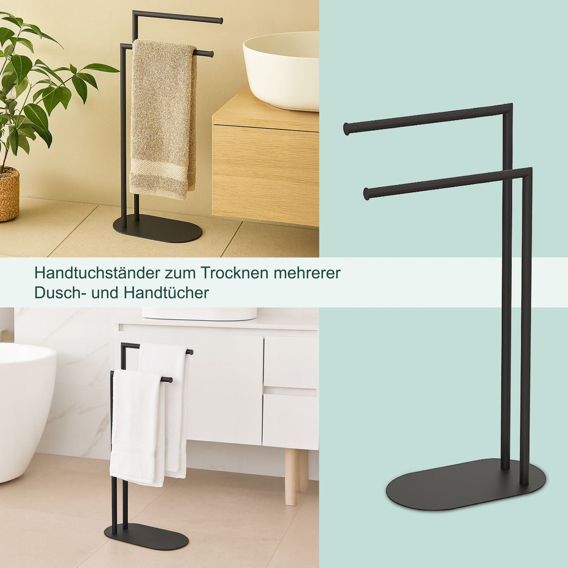 Handtuchständer mit 2 Stangen Weiss von Relaxdays