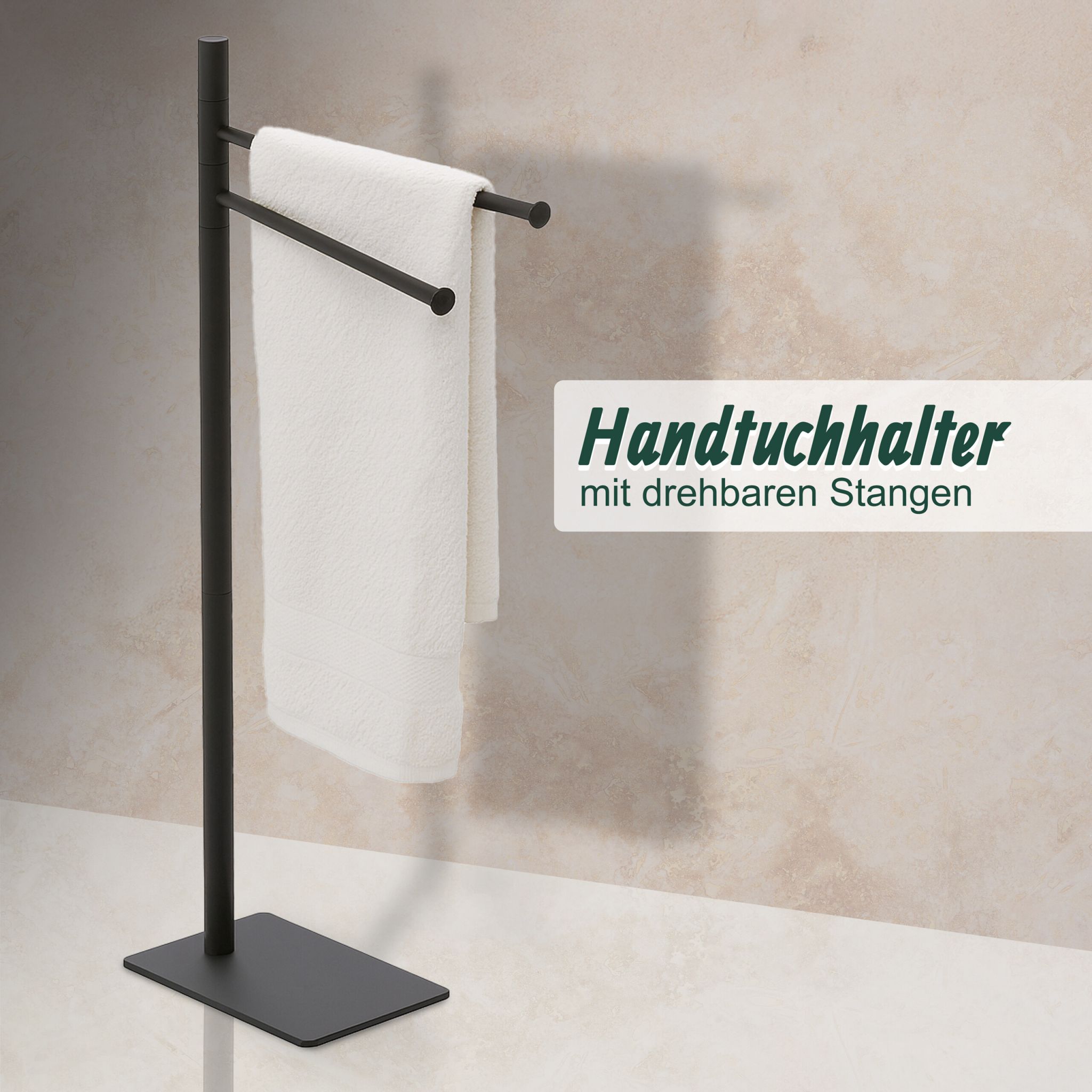 Handtuchständer Edelstahl 2-armig Schwarz von Relaxdays