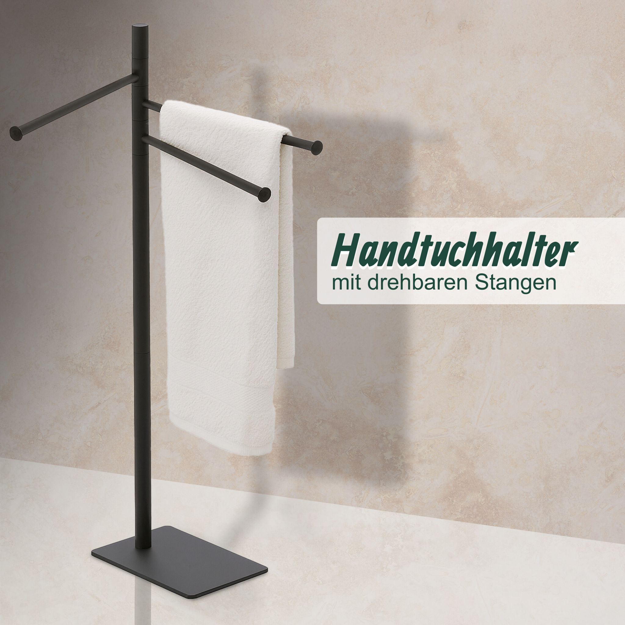 Handtuchständer mit 3 Stangen Schwarz von Relaxdays
