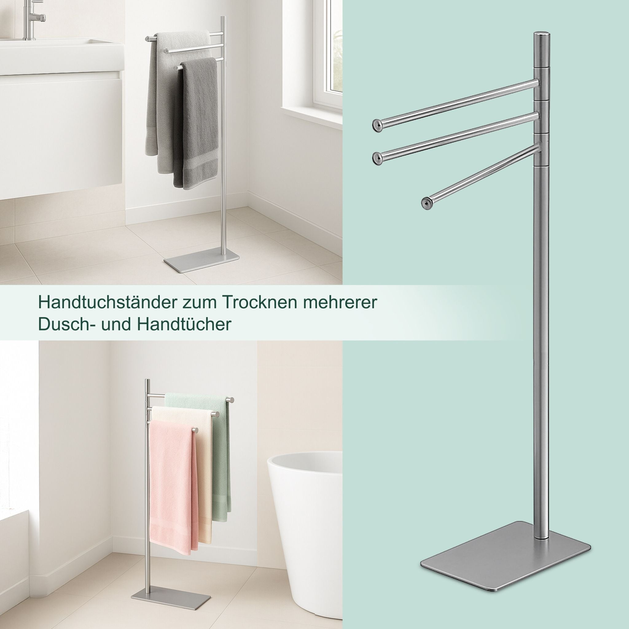 Handtuchständer mit 3 Stangen Silber von Relaxdays